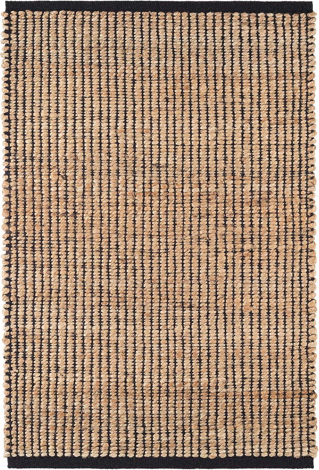 Gridwork Black and Natural Handwoven Cotton Rug, 2' x 3'