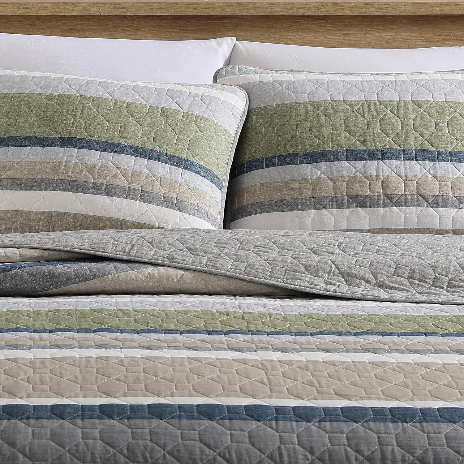 Gray and Beige Cotton Twin Reversible Quilt Set