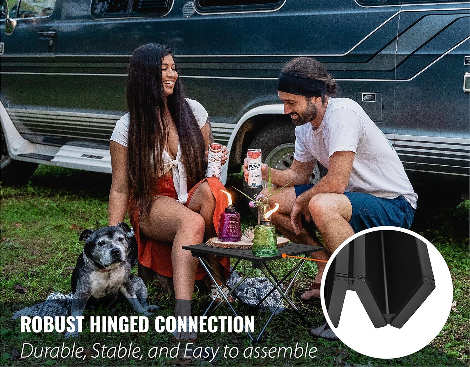 Trekology Foldable Aluminum Camping Table with Enforced Robust Hinged Connection.