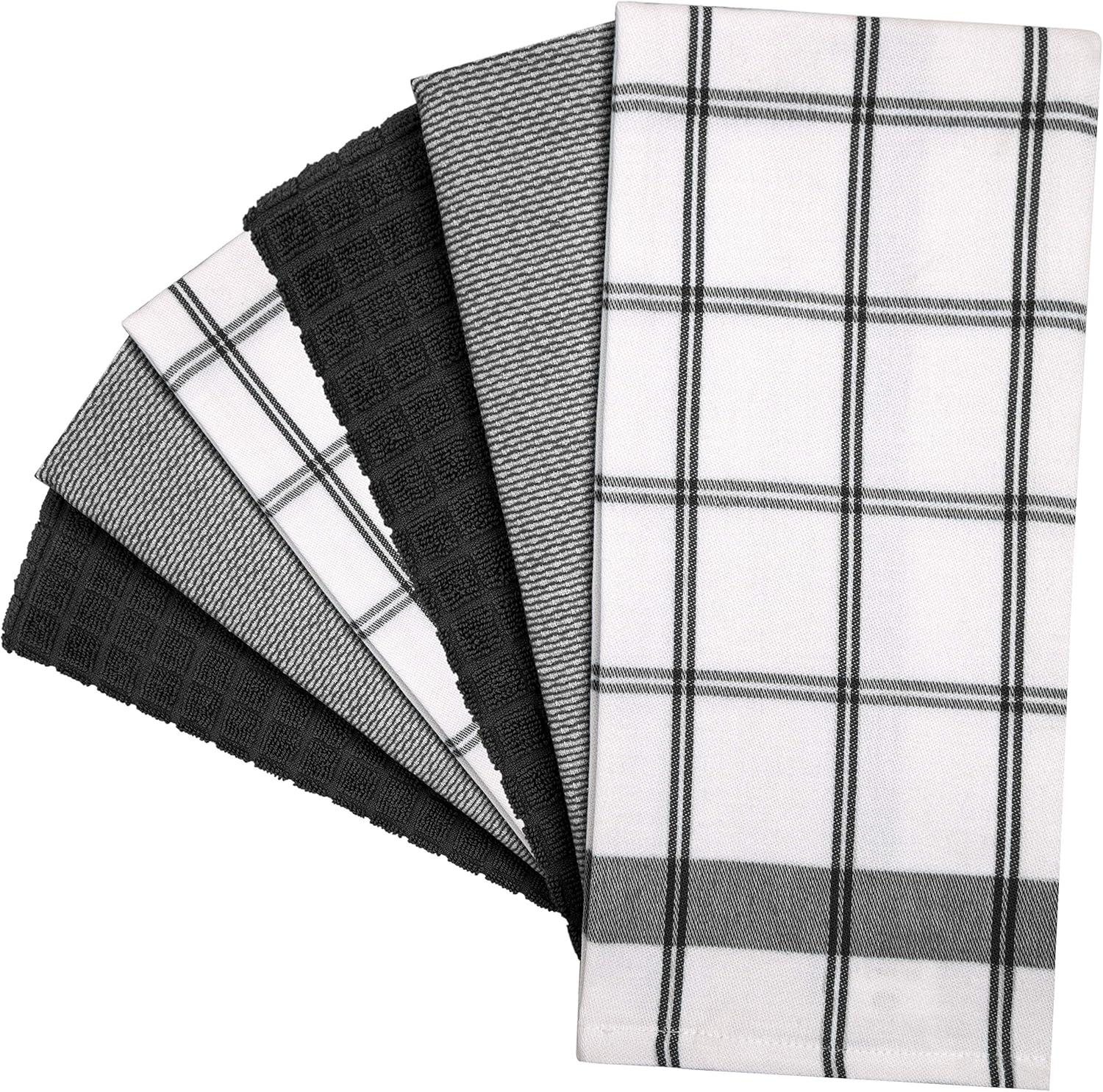 Checkered Cotton Terry Kitchen Towel Set, 20" x 28", 6-Pack