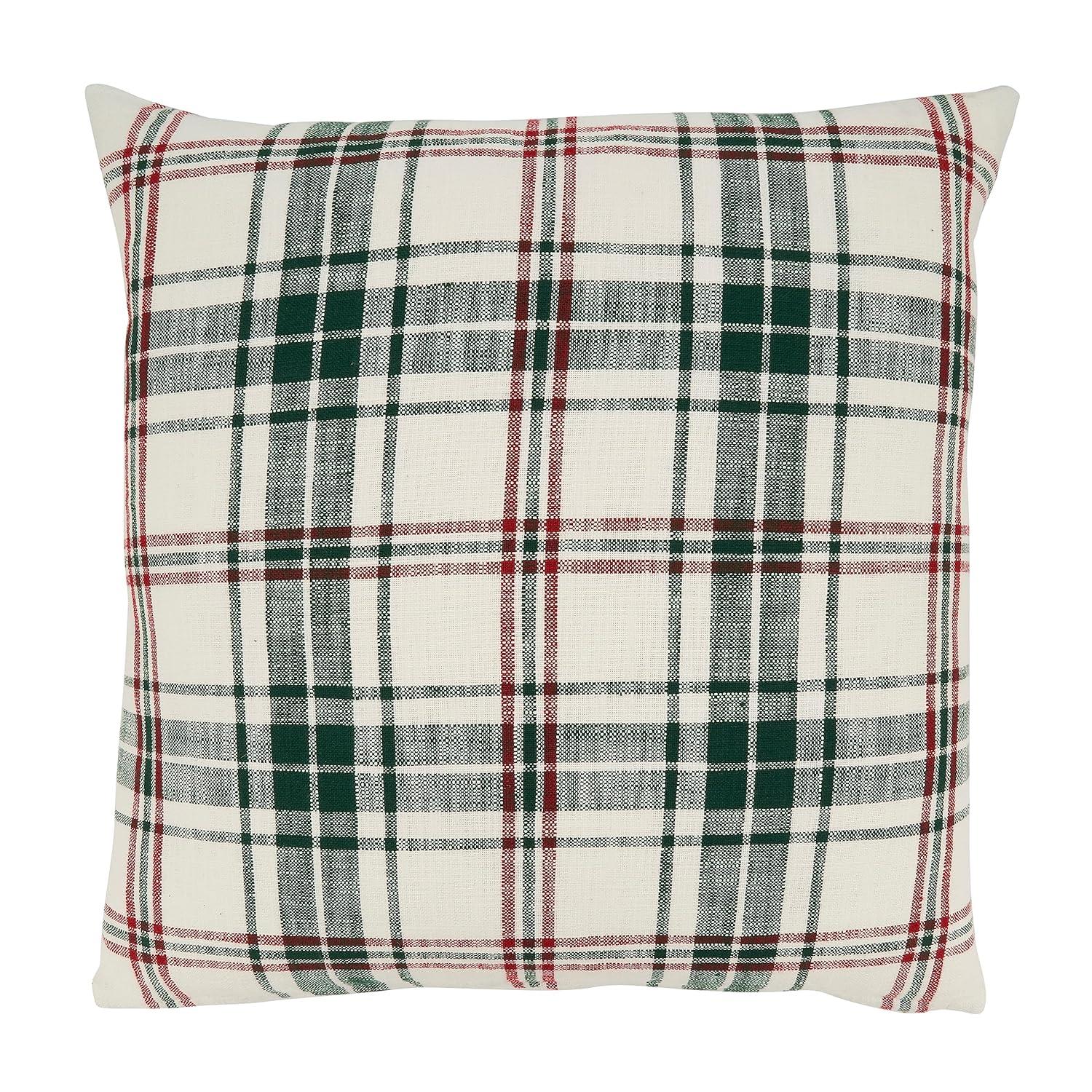 Saro Lifestyle Traditional Plaid Down Filled Throw Pillow, 20", White