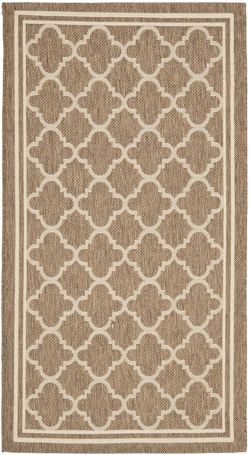 SAFAVIEH Courtyard Alina Geometric Quatrefoil Indoor/Outdoor Area Rug, Brown/Bone, 2'7" x 5'