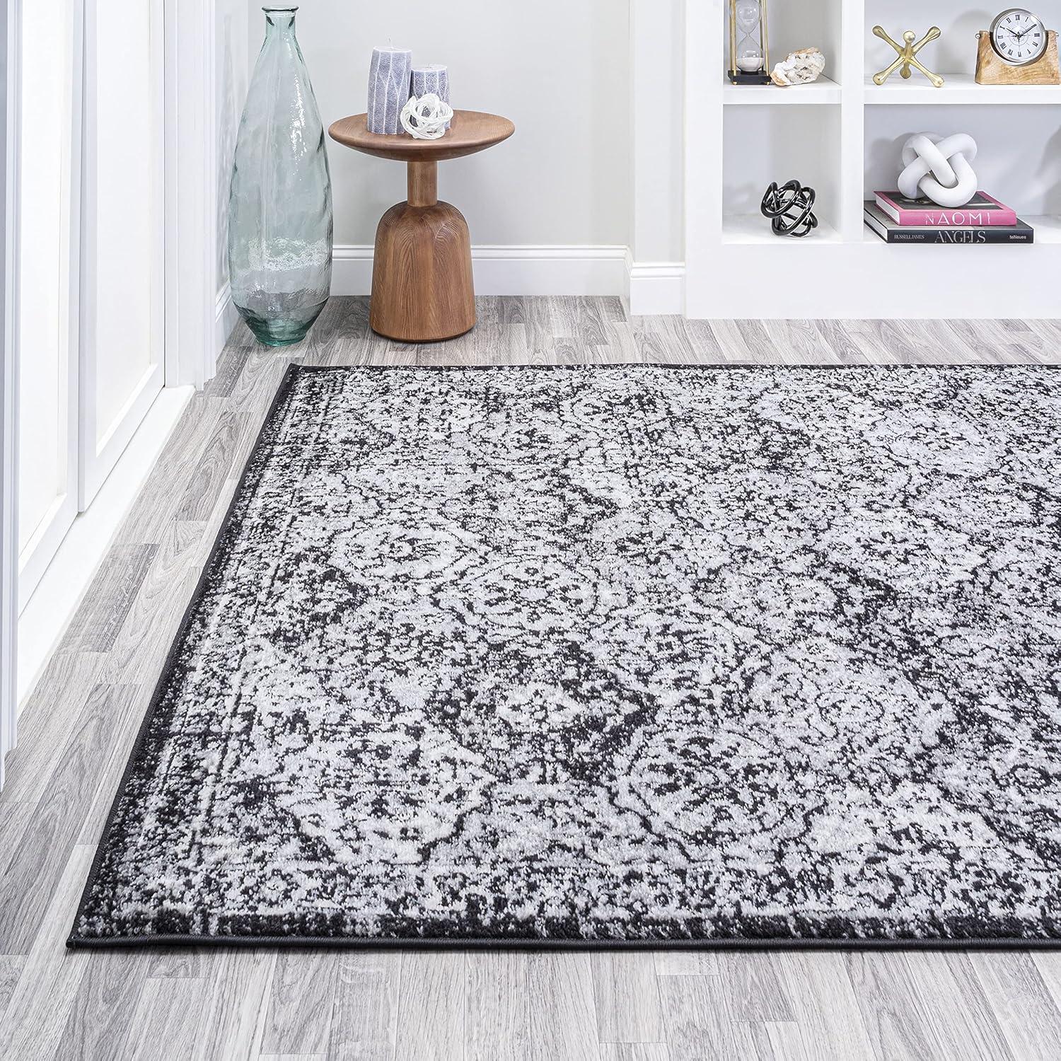 4' x 6' Modern Persian Boho Vintage Trellis Area Rug, Black/Ivory - JONATHAN Y