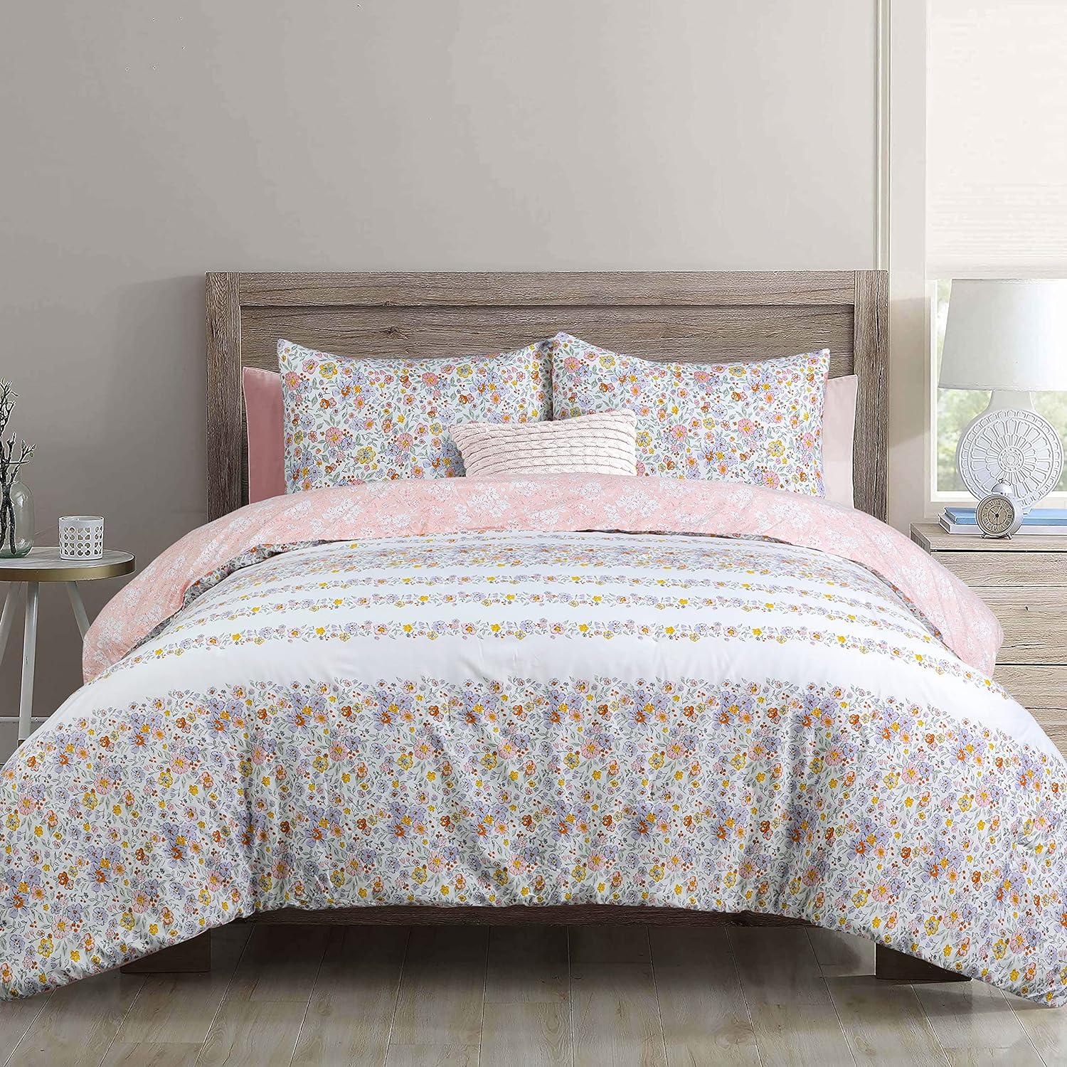 Microfiber 3-Piece Reversible Floral Comforter Set