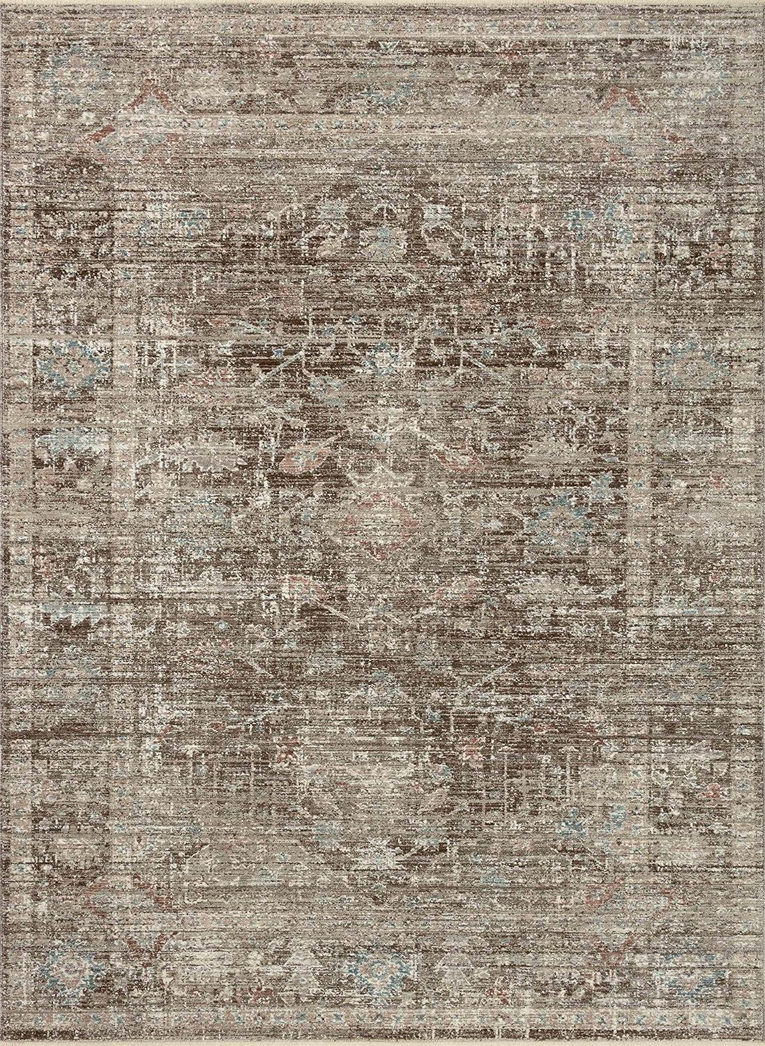 Charcoal & Dove Floral Synthetic Rectangular Area Rug