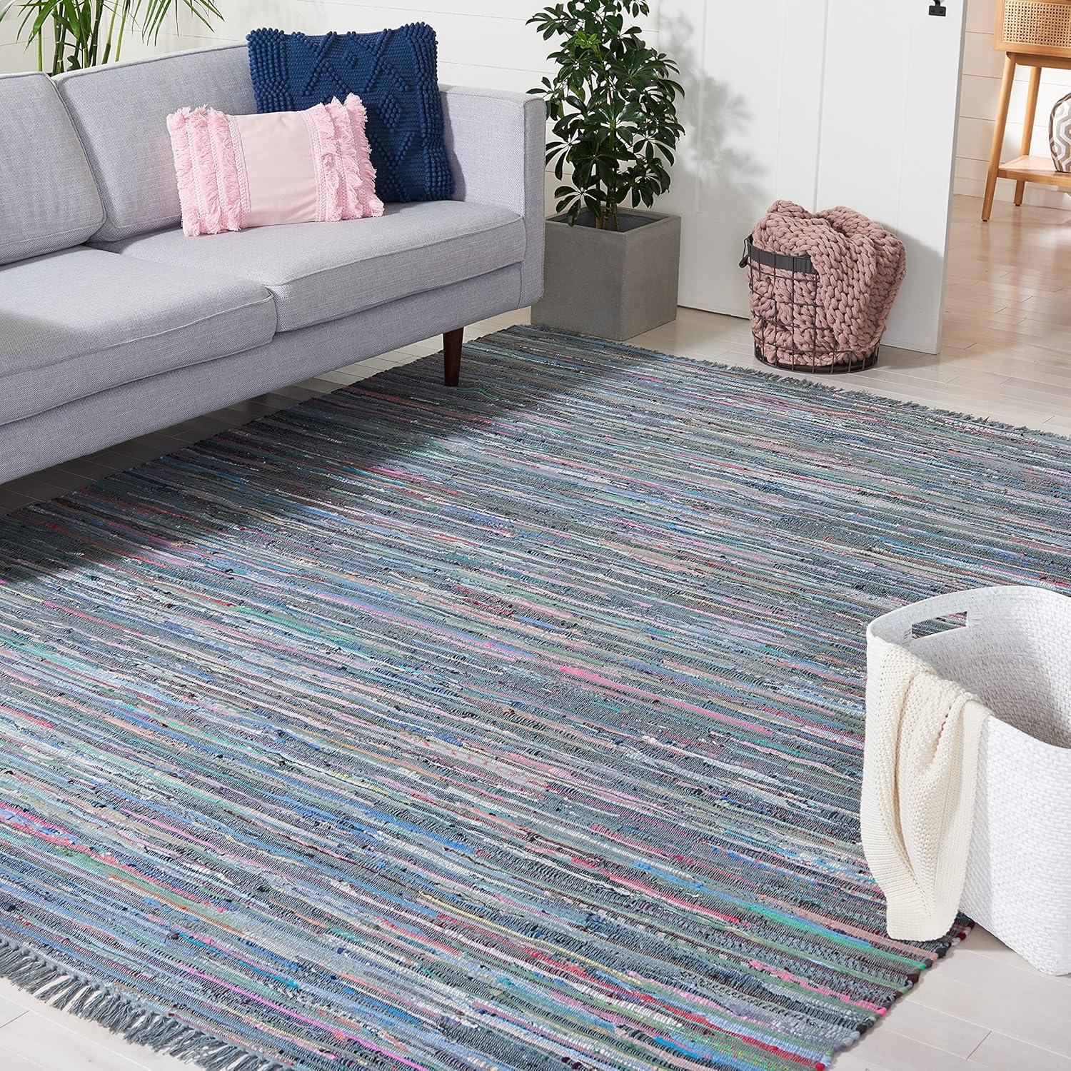 Rag Rug RAR121 Hand Woven Indoor Area Rug - Aqua/Multi - 8'x10' - Safavieh.