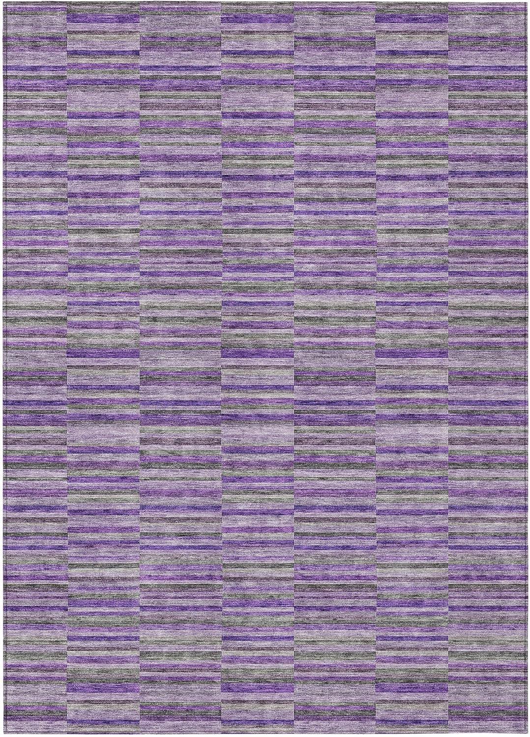 Purple and Gray Striped Synthetic Washable Indoor/Outdoor Rug