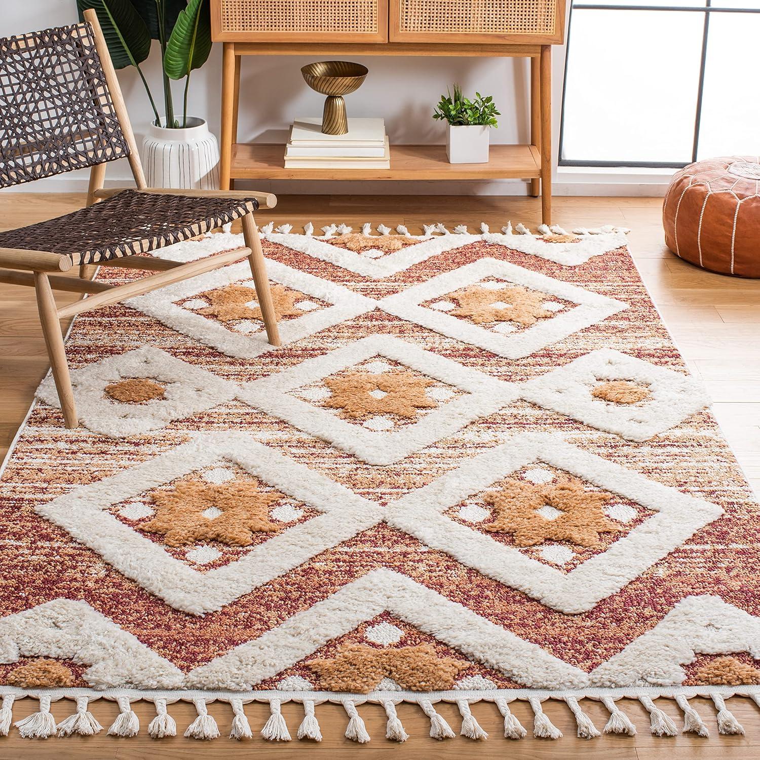 Moroccan Tassel Shag MTS664 Power Loomed Indoor Area Rug - Rust/Ivory - 6'7"x6'7" - Safavieh