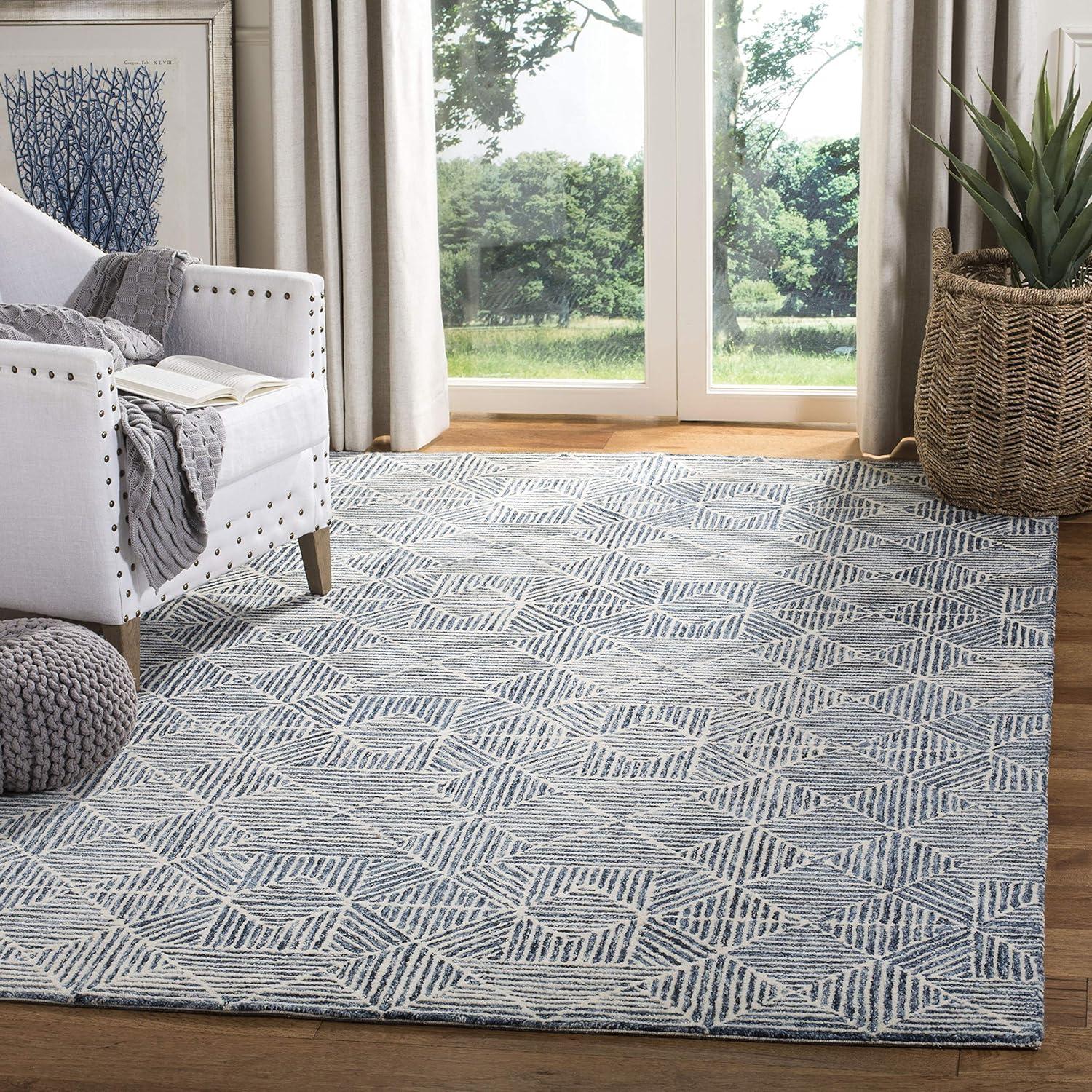 Abstract ABT763 Handmade Indoor Area Rug - Blue - 6'x6' - Safavieh
