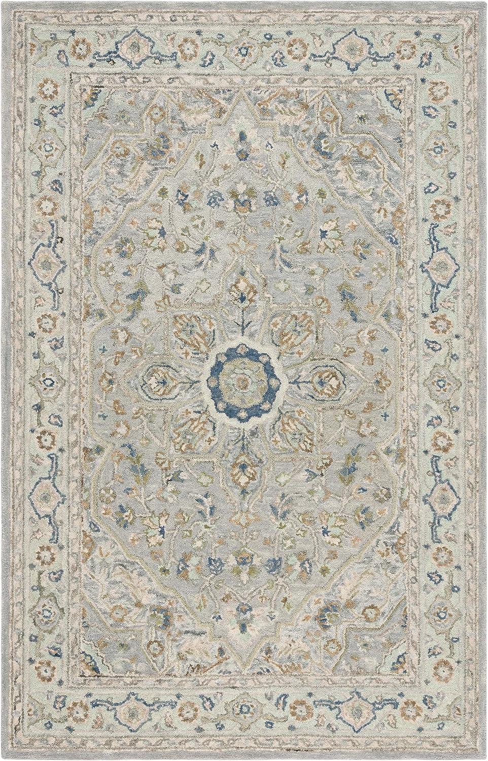 SAFAVIEH Heritage Collection Area Rug - 5' x 8', Ivory & Blue, Handmade Traditional Oriental Wool, Ideal for High Traffic Areas in Living Room, Bedroom, Dining (HG228M-5)