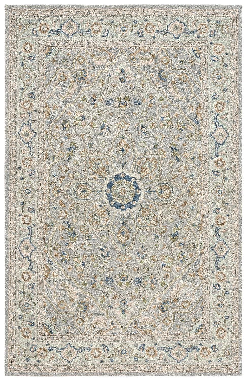 SAFAVIEH Heritage Collection Area Rug - 5' x 8', Ivory & Blue, Handmade Traditional Oriental Wool, Ideal for High Traffic Areas in Living Room, Bedroom, Dining (HG228M-5)