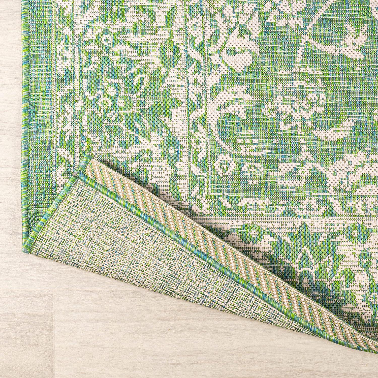 9' x 12' Tela Bohemian Textured Weave Floral Indoor/Outdoor Area Rug, Cream/Green - JONATHAN Y