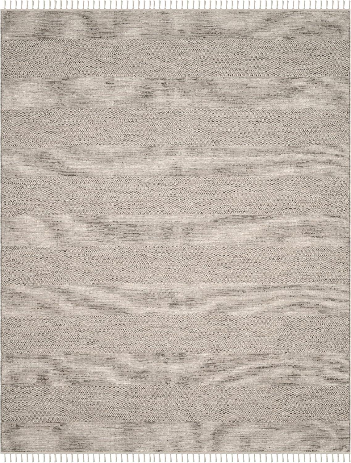 Ivory & Steel Grey Handmade Cotton Geometric Area Rug - 11' x 15'