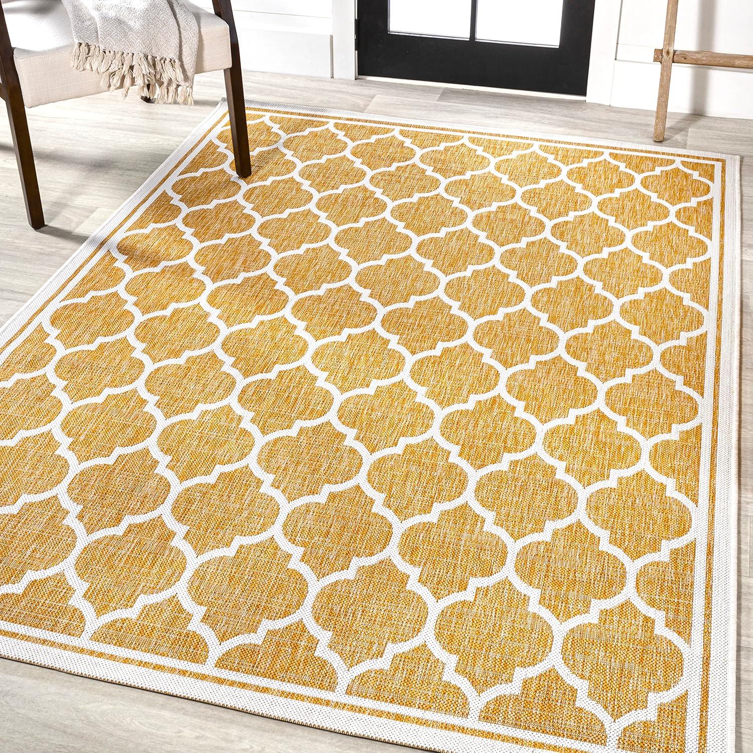 9' x 12' Trebol Moroccan Trellis Textured Weave Indoor/Outdoor Area Rug, Yellow/Cream - JONATHAN Y