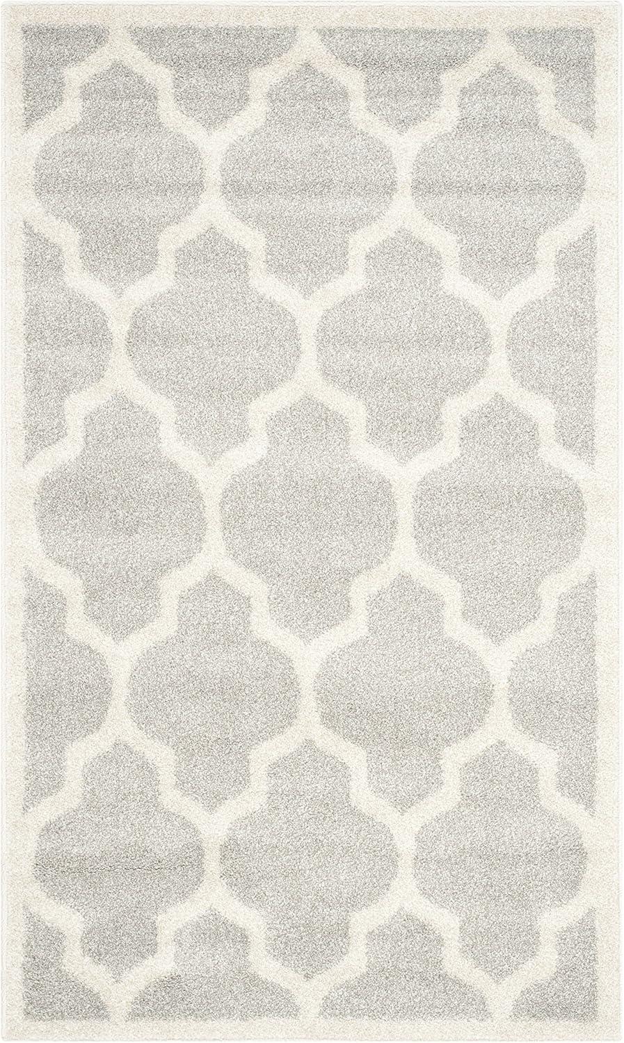 Reversible Geometric Light Grey & Beige Synthetic Area Rug - 3' x 5'