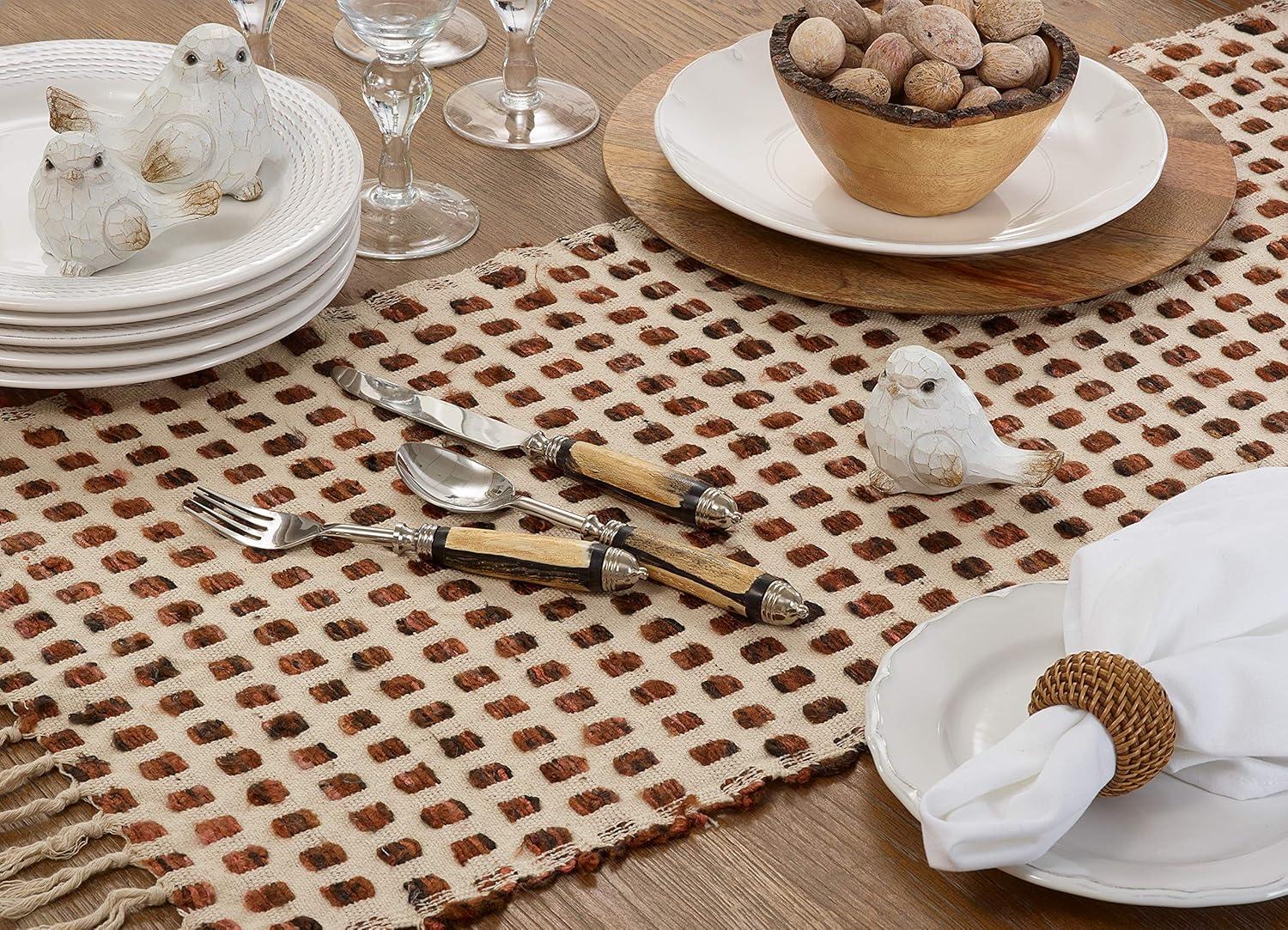 Earthy Woven Cotton Table Runner with Fringe