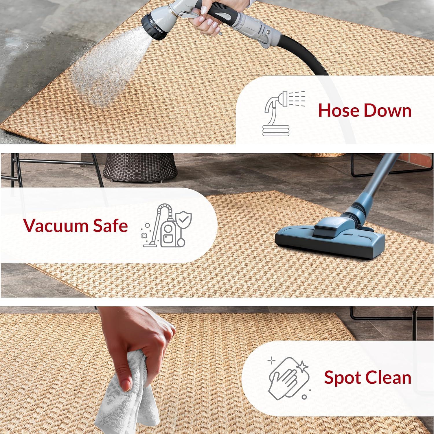 nuLOOM 4'x6' Camryn Abstract Herringbone Indoor and Outdoor Area Rug Beige: Geometric Flat Pile, Machine Made