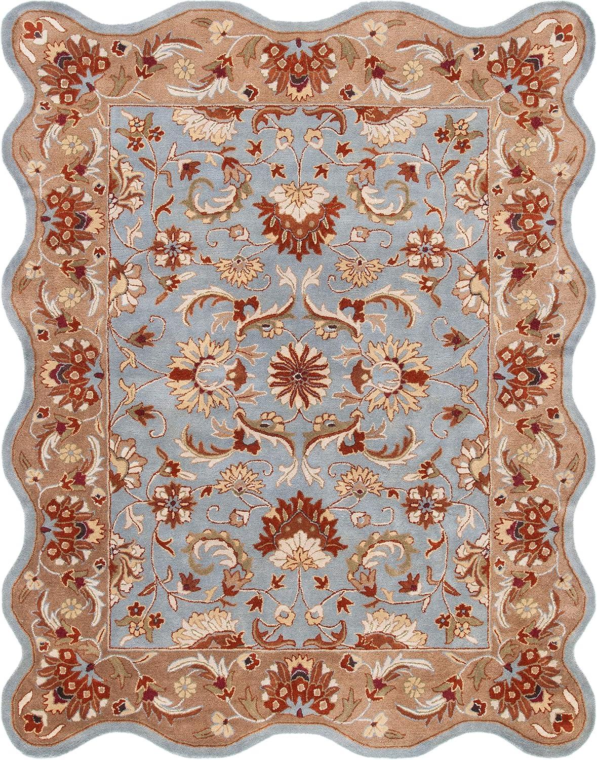 SAFAVIEH Heritage Constantine Traditional Wool Area Rug, Blue/Beige, 4' x 6' Scalloped