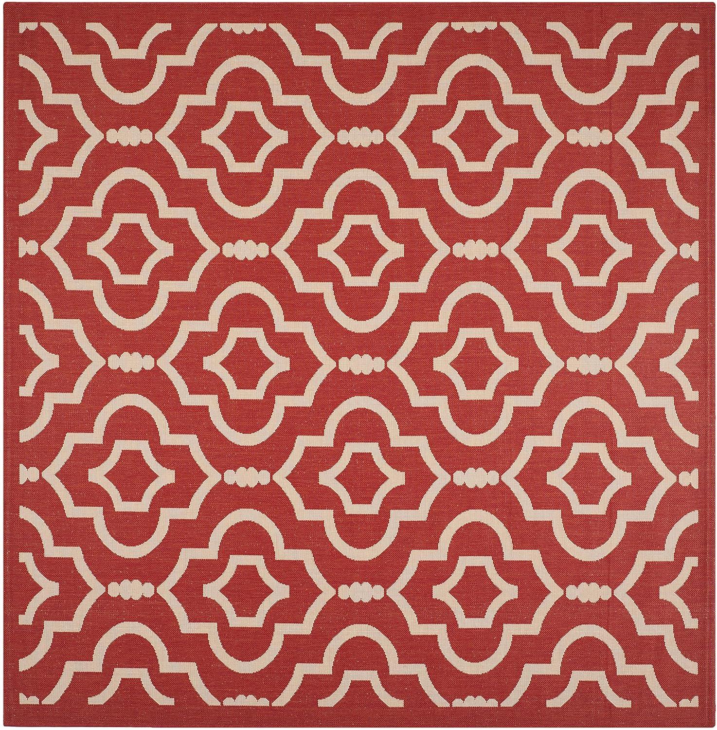 Courtyard CY6926 Power Loomed Indoor and Outdoor Area Rug - Red/Bone - 7'10"x7'10" - Safavieh