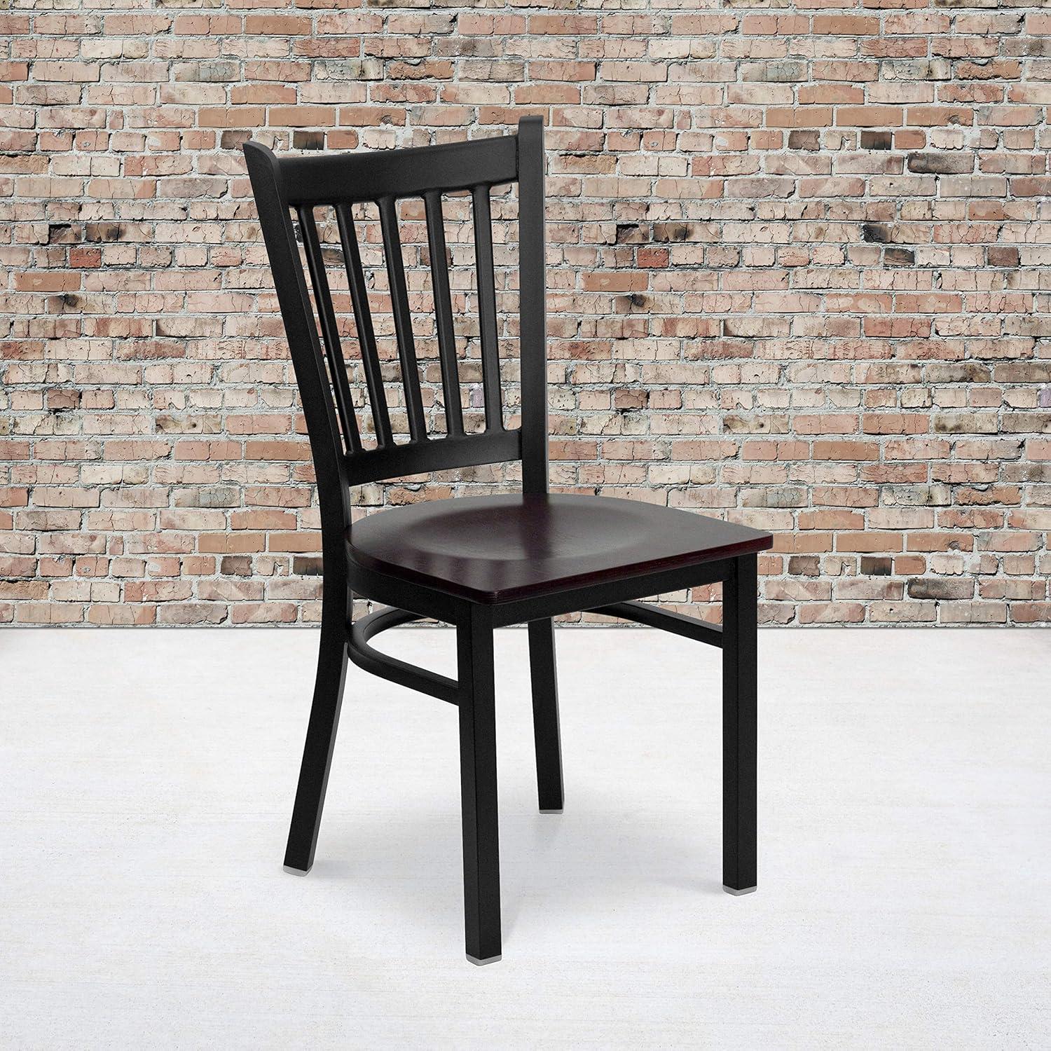 Flash Furniture HERCULES Series Black Vertical Back Metal Restaurant Chair - Mahogany Wood Seat