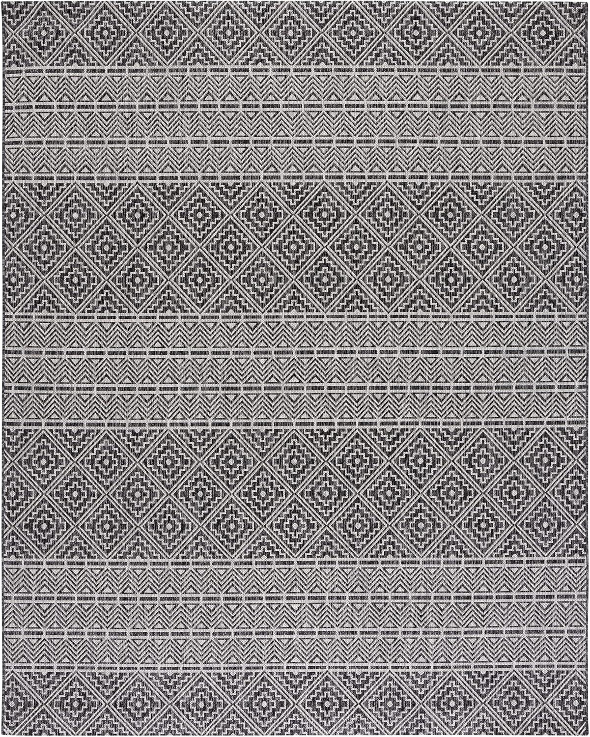 SAFAVIEH Courtyard Karen Geometric Indoor/Outdoor Area Rug, Black/Grey, 9' x 12'