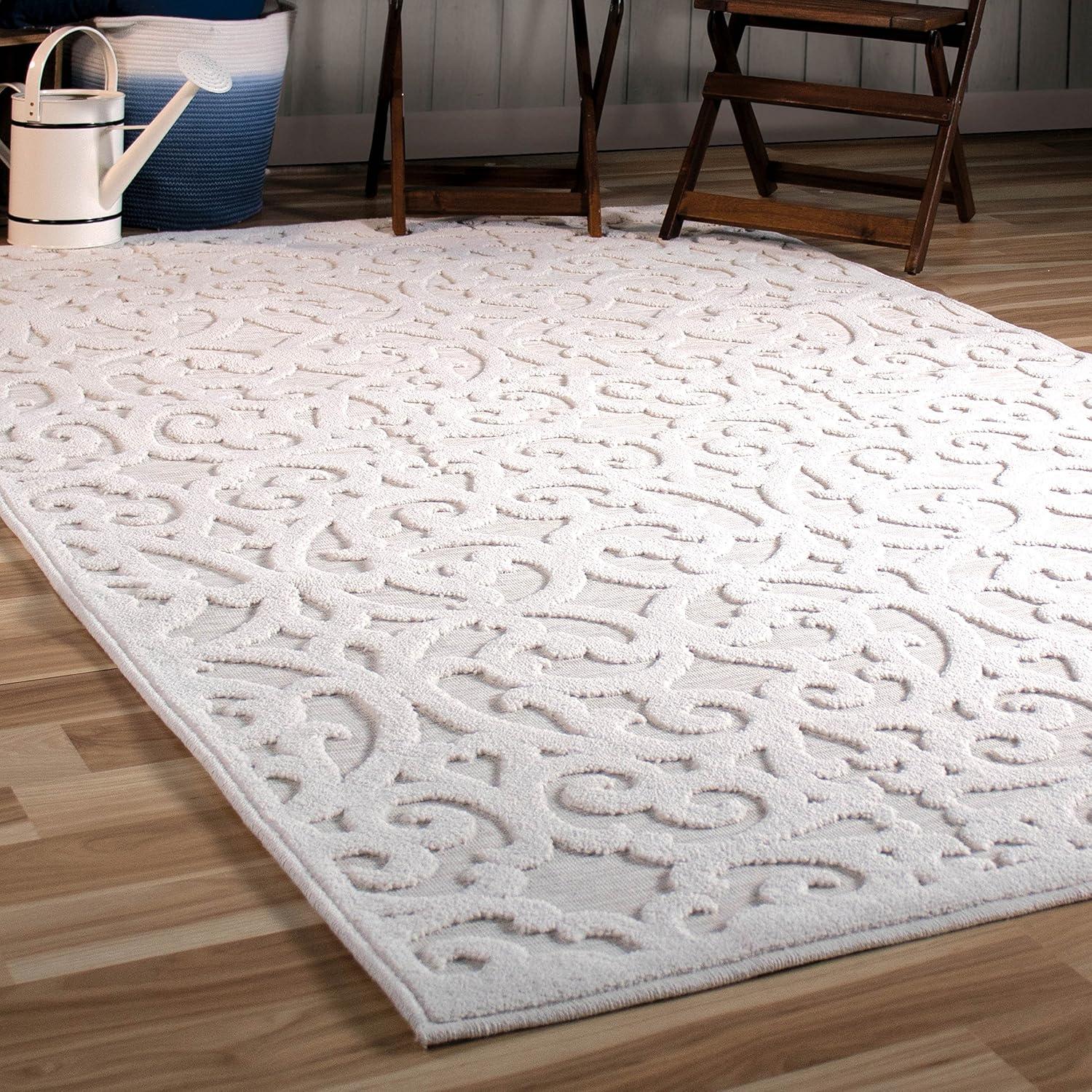 Orian Boucle Seaborn 5'2" X 7'6" Natural Damask High Low Outdoor Rug