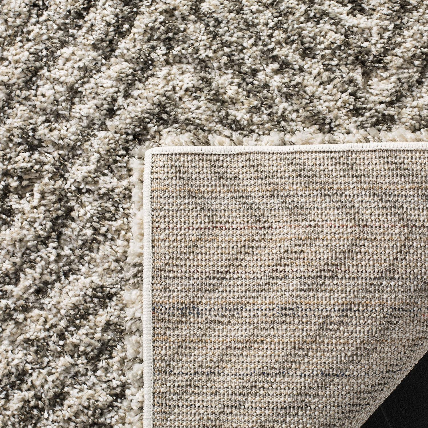 Ivory and Grey High Pile Shag Runner Rug