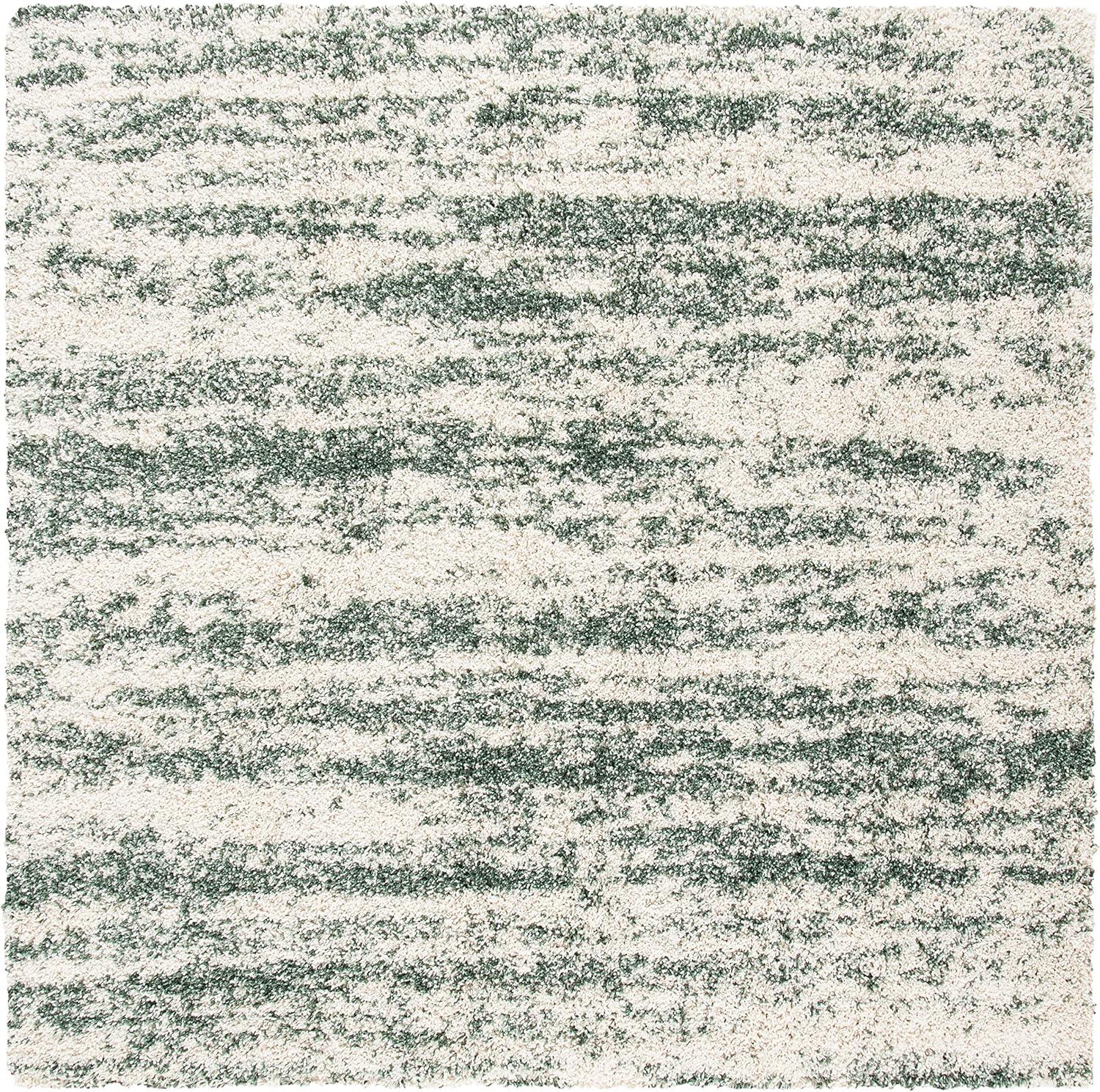 SAFAVIEH Hudson Shag Jack Abstract Area Rug, Ivory/Green, 4' x 4' Square