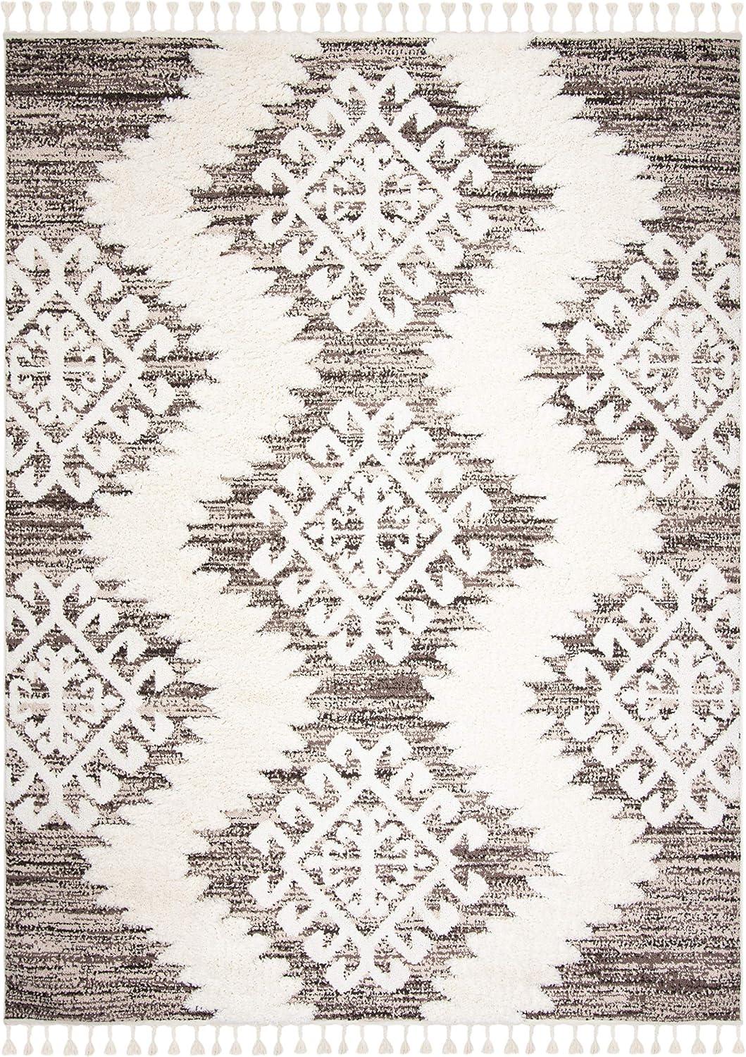 Ivory Diamond Braided 9' x 12' Handmade Shag Area Rug