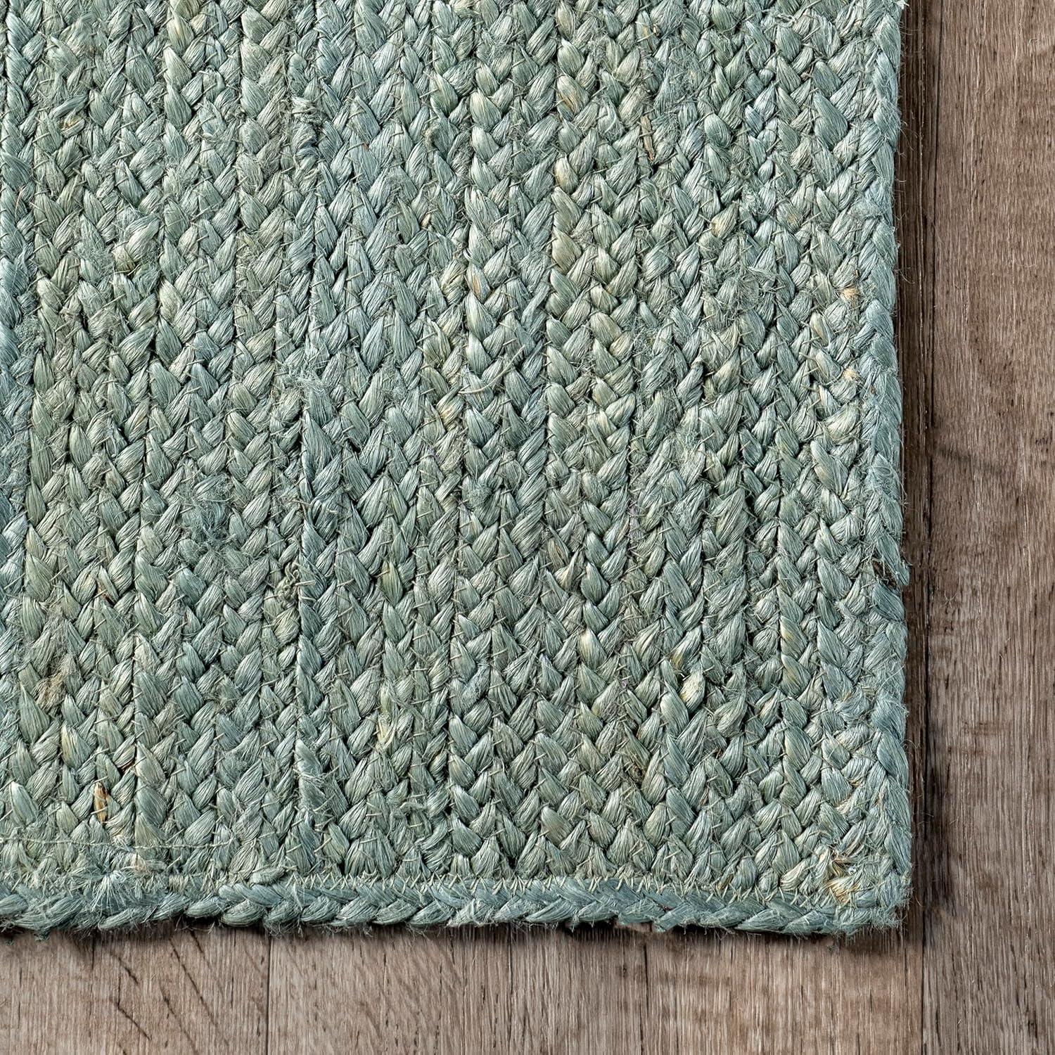 Nuloom 6x9 Rigo Jute Hand Woven Area Rug, Green, Solid Farmhouse Design, Natural Fiber Bedroom, Living Room, Kitchen