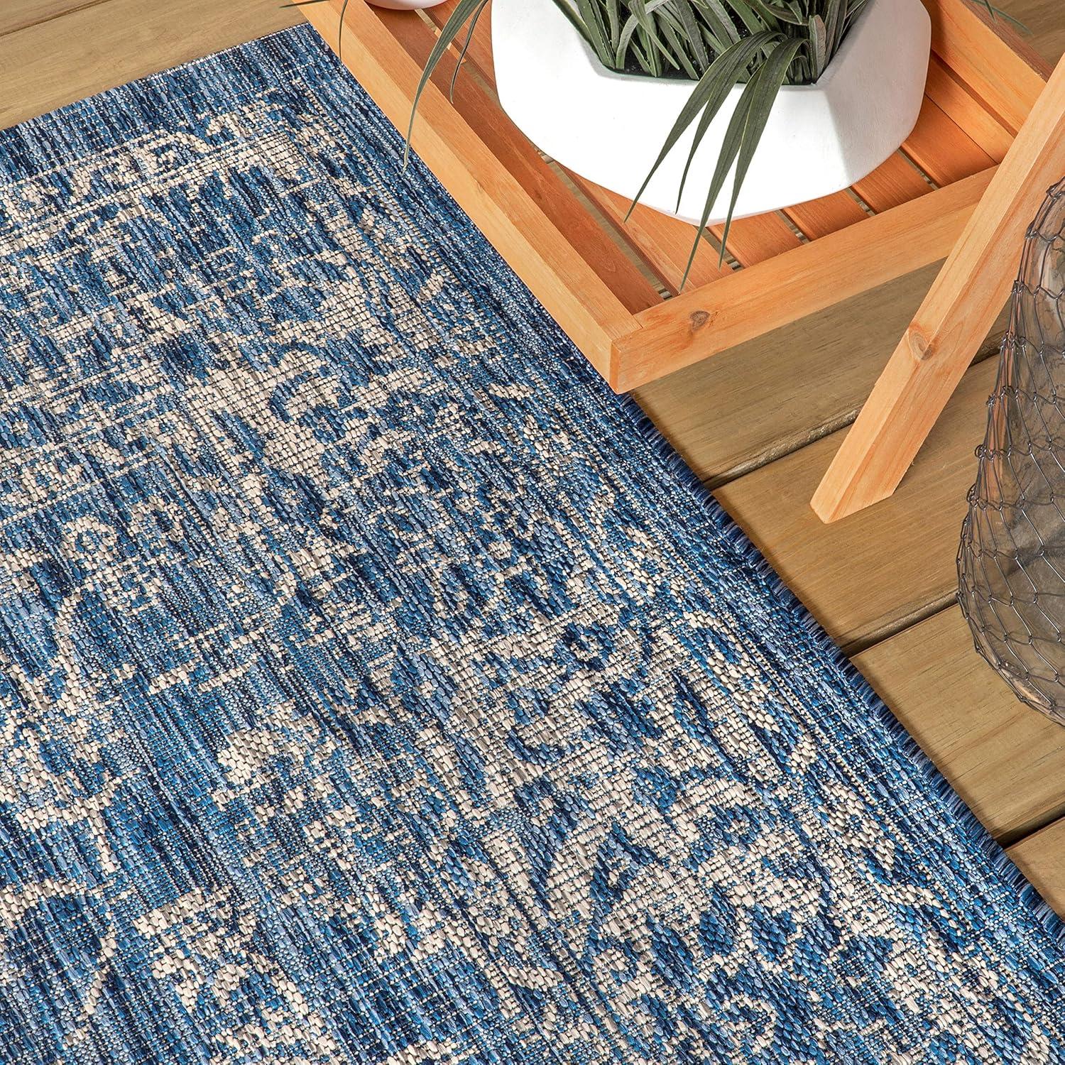 JONATHAN Y SMB100B-4 Tela Bohemian Textured Weave Floral Indoor/Outdoor Navy/Gray 4 ft. x 6 ft. Area Rug, Coastal,Easy Cleaning,HighTraffic,LivingRoom,Backyard, Non Shedding