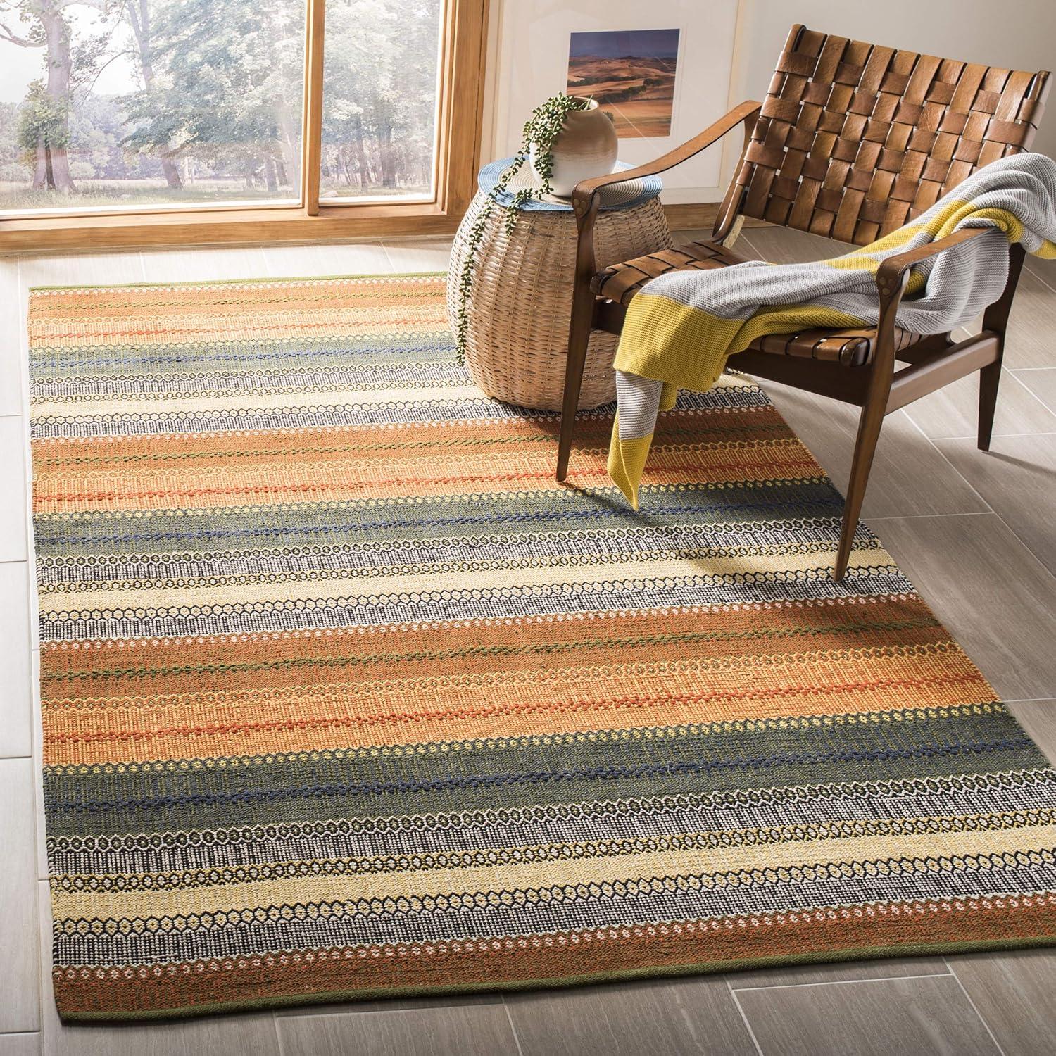 Striped Kilim STK412 Hand Woven Area Rug - Gold/Grey - 5'x8' - Safavieh.
