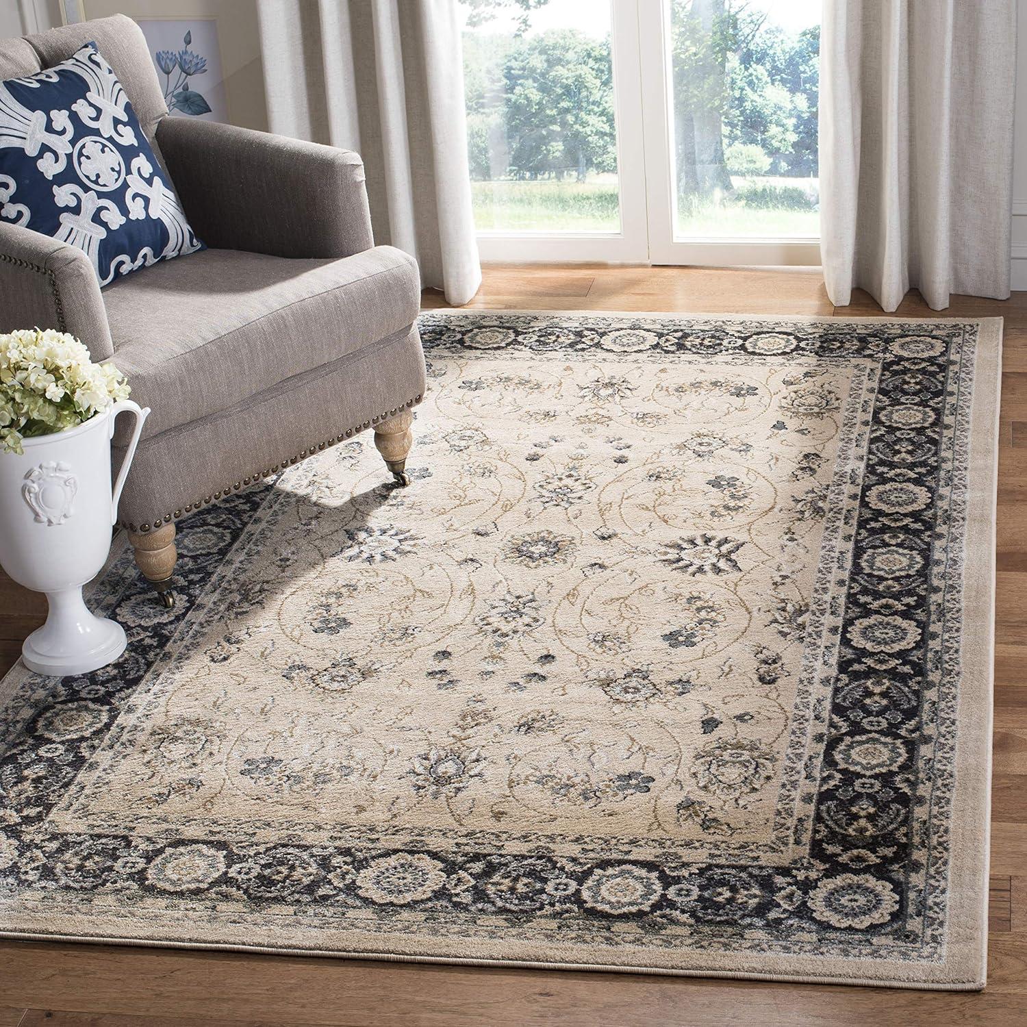 Lyndhurst Light Beige and Anthracite 8' x 10' Synthetic Area Rug
