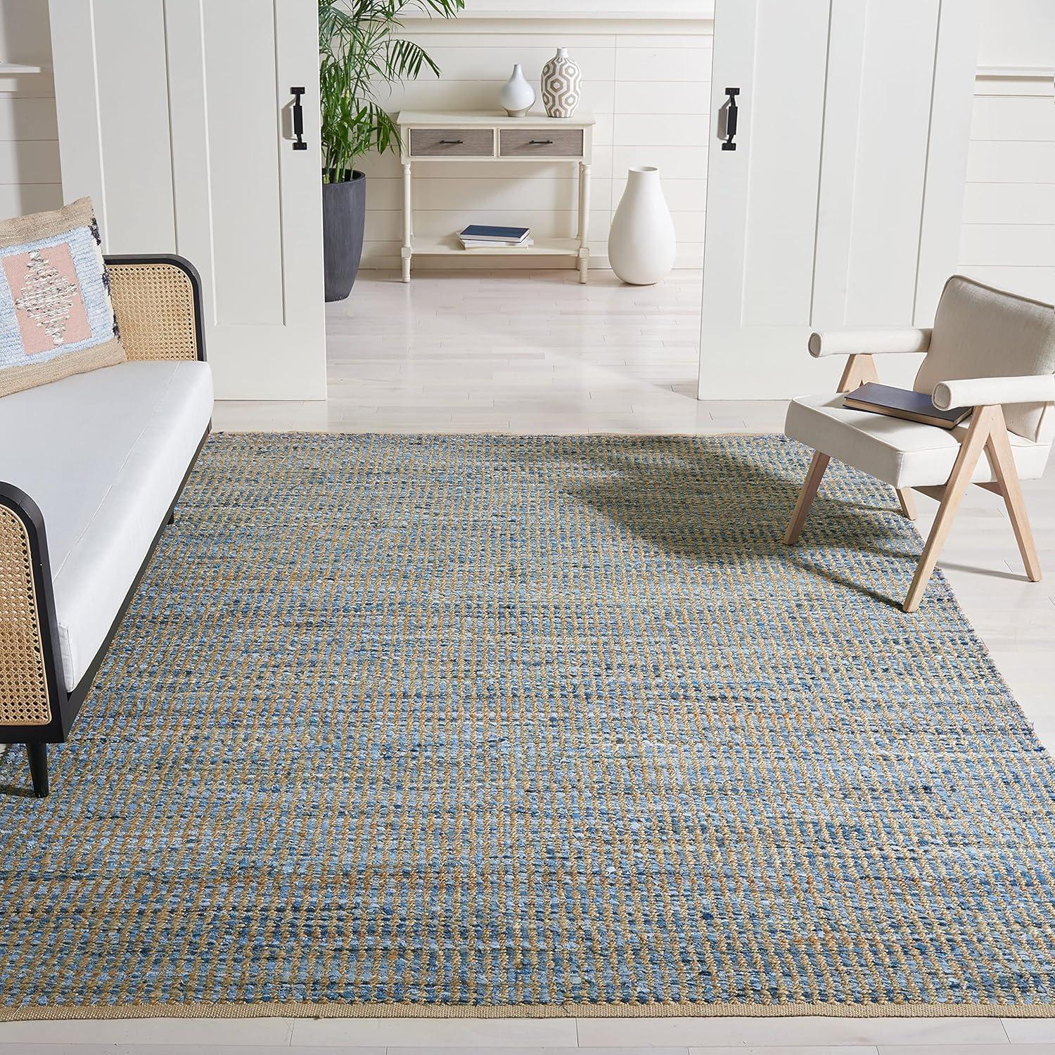 Coastal Charm Blue and Natural Handwoven Jute Area Rug - 5' x 8'