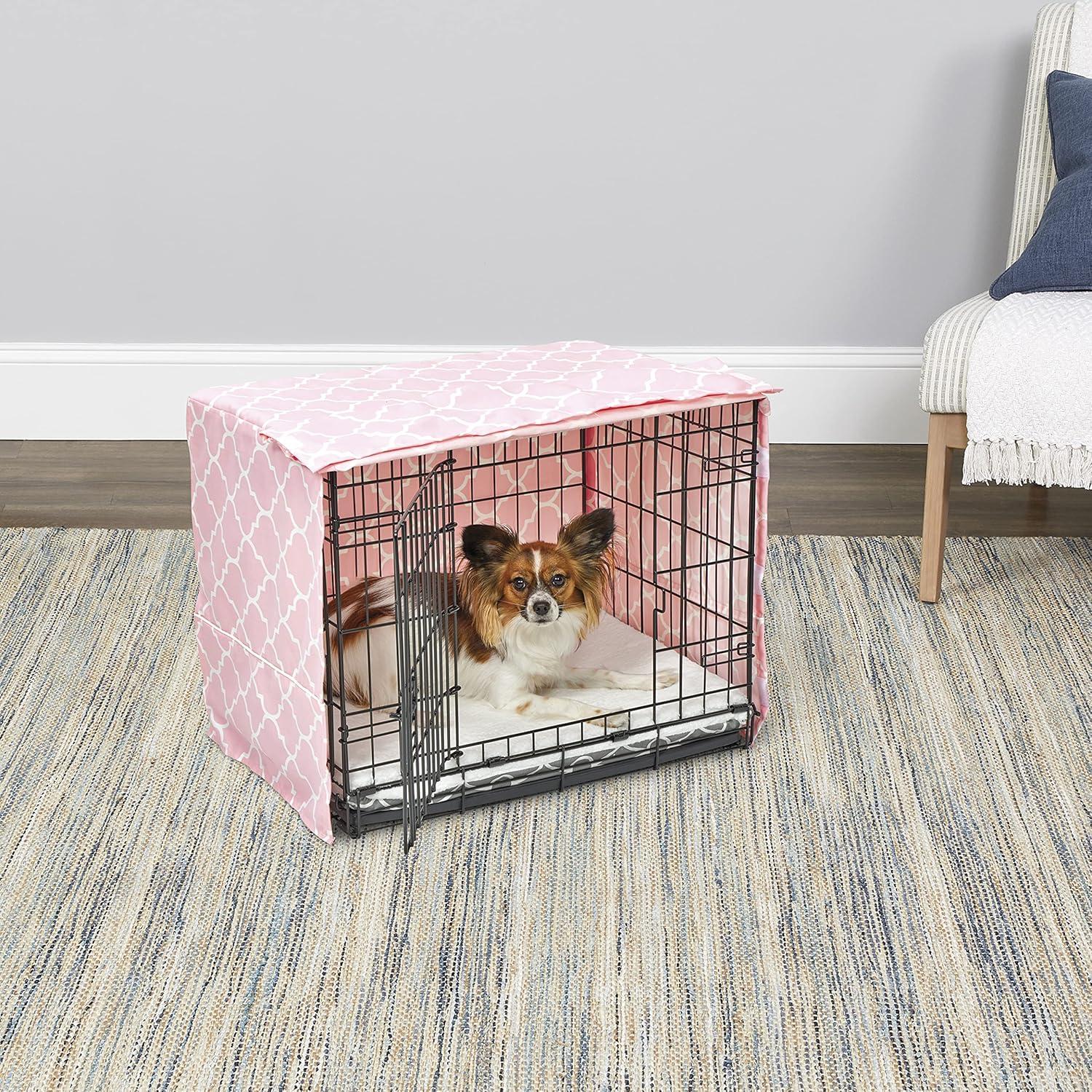 New World Pet Products Dog Crate Cover Featuring Teflon Fabric Protector, Dog Crate Cover Fits Midwest 24-Inch Dog Crates, Pink Designer Pattern