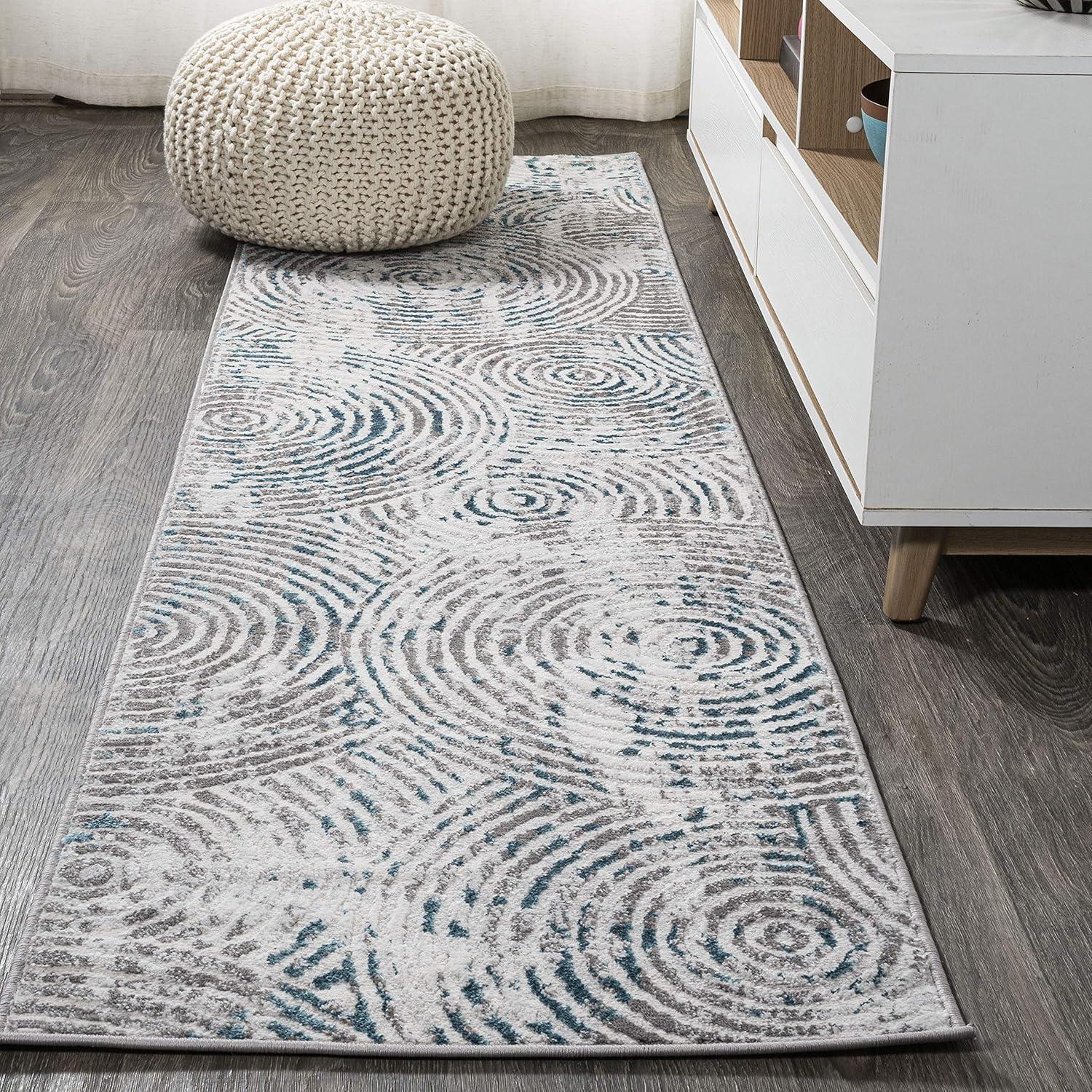 4'x6' Timeworn Modern Abstract Area Rug, Gray/Turquoise - JONATHAN Y