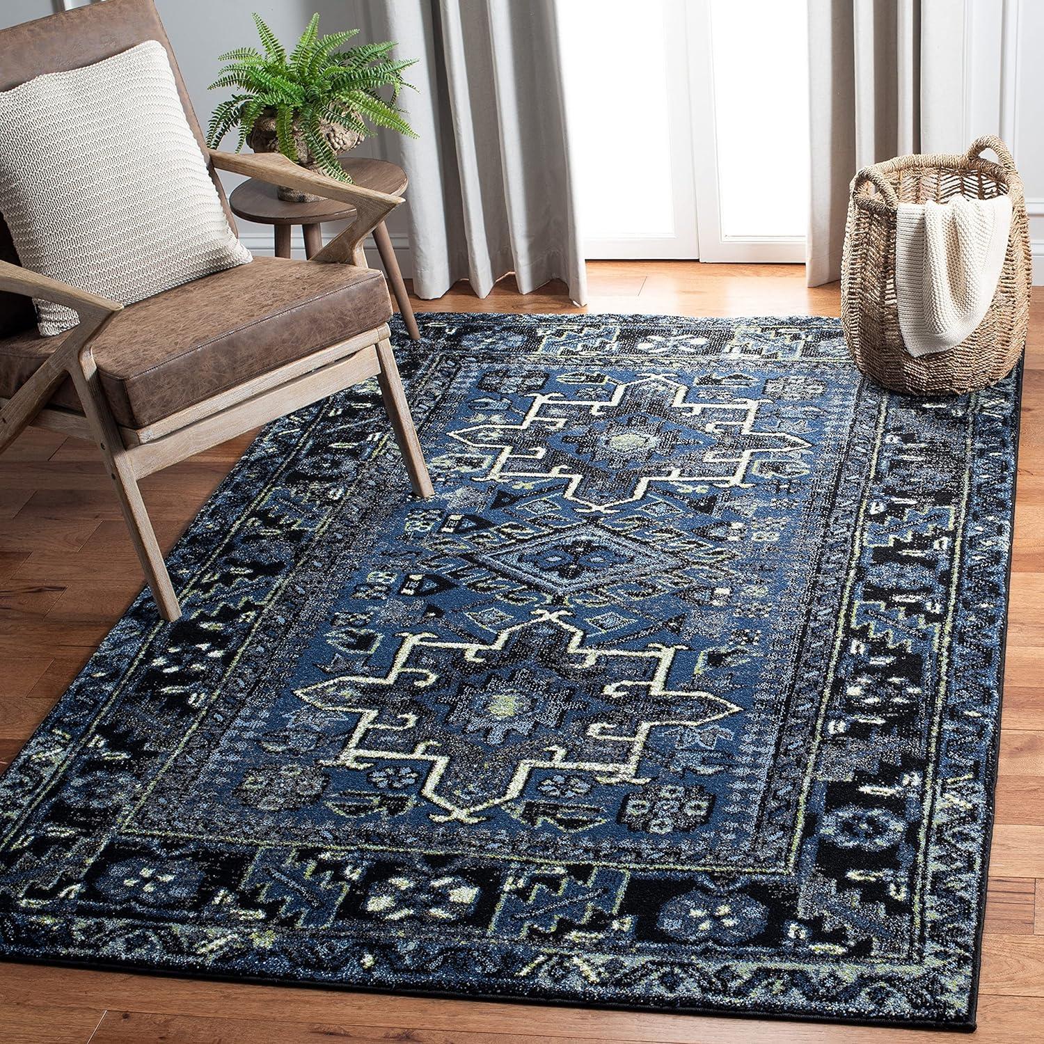 Elysian Blue & Grey Geometric Synthetic Area Rug - 6'7" x 9'