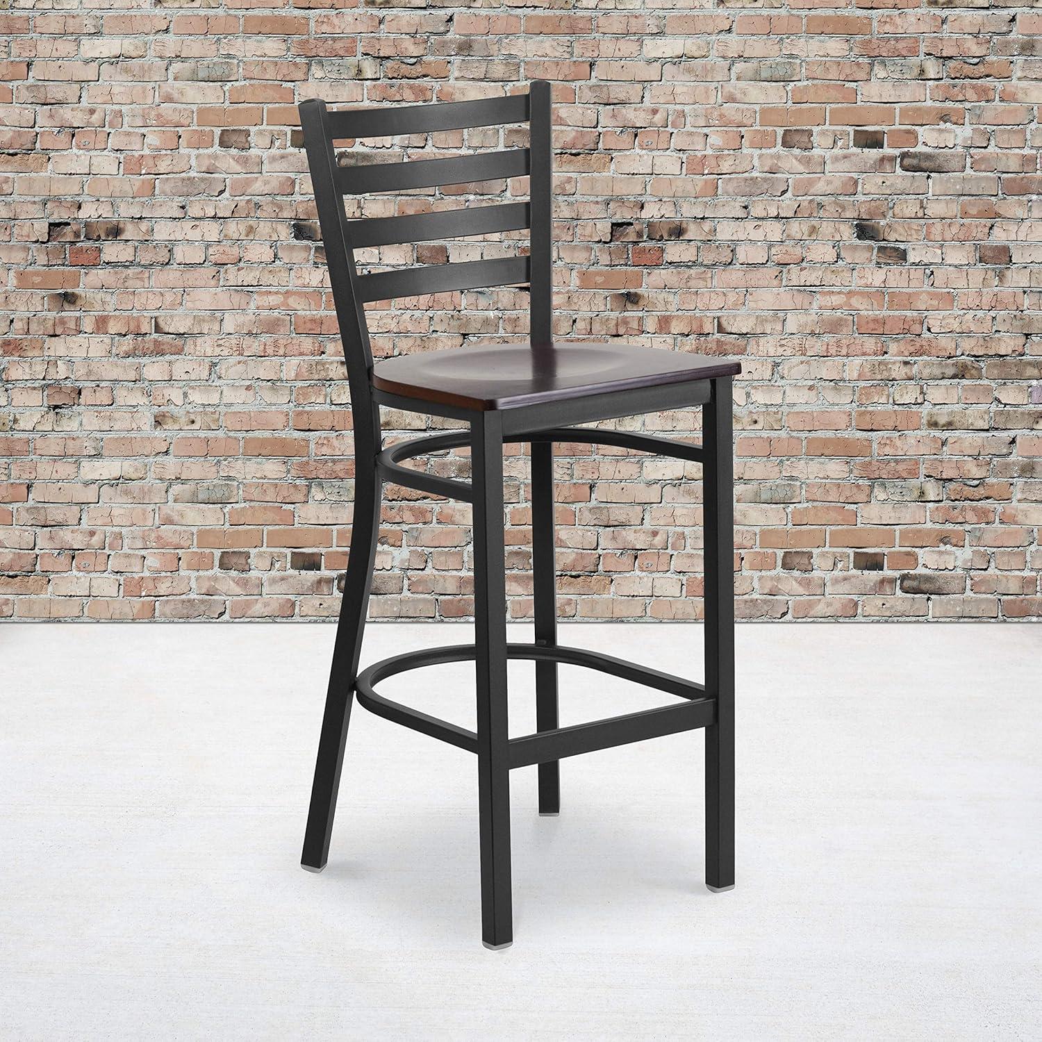 Flash Furniture HERCULES Series Black Ladder Back Metal Restaurant Barstool - Wood Seat Multiple Colors