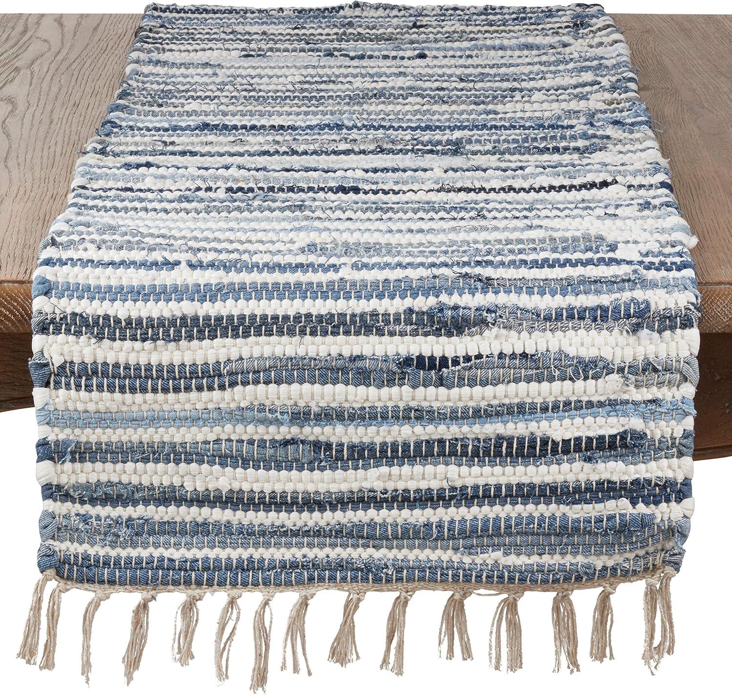 Striped Denim Chindi Cotton Dining Table Runner