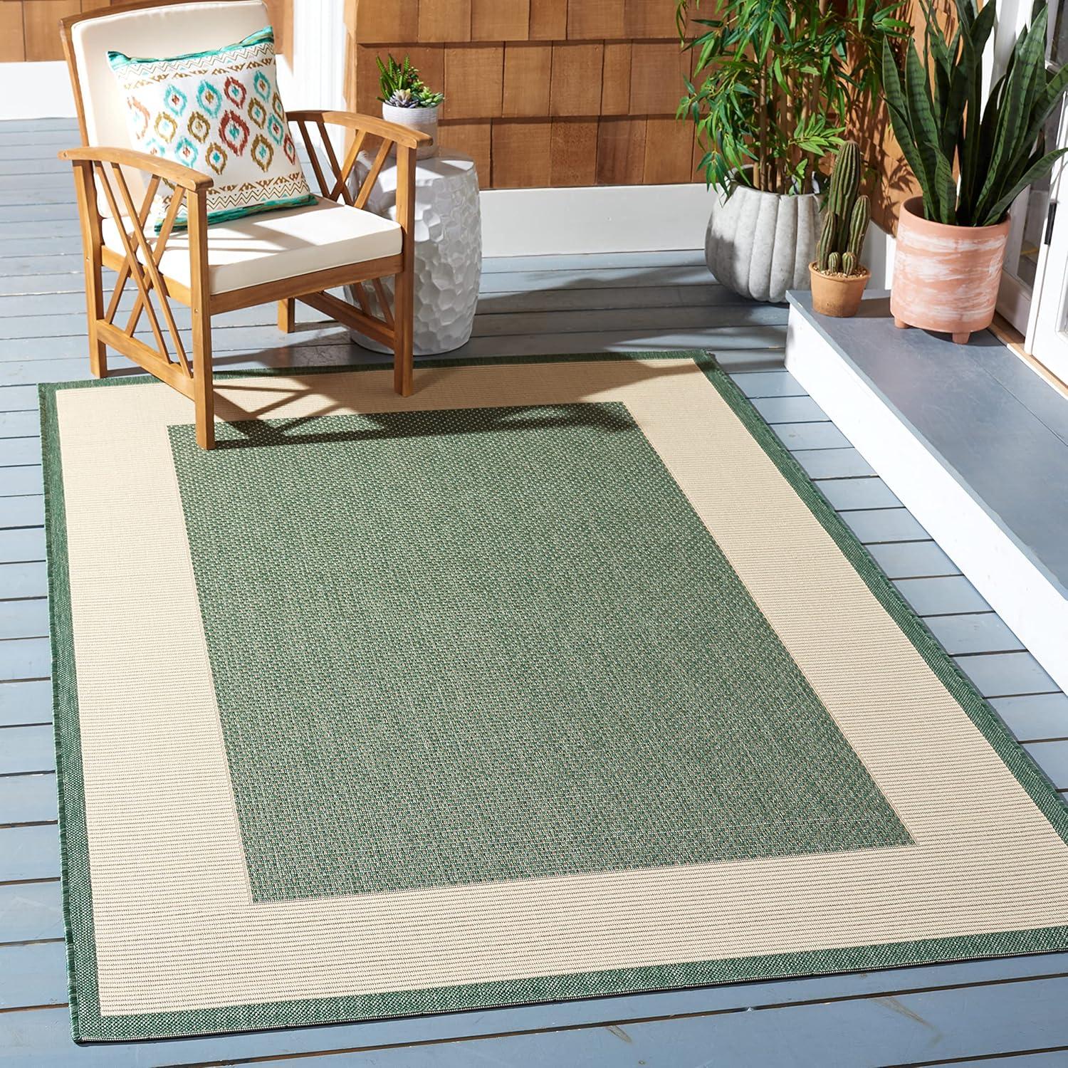 Dark Green and Beige Rectangular Reversible Synthetic Area Rug