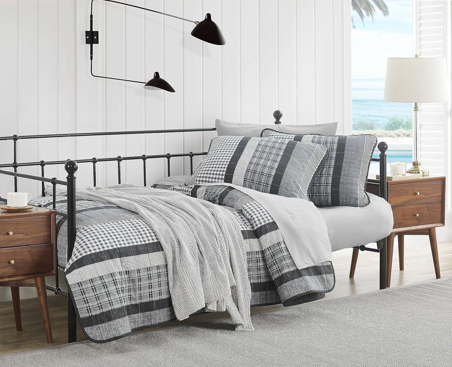 Nautica Gulf Shores Cotton Reversible Charcoal Quilt Set