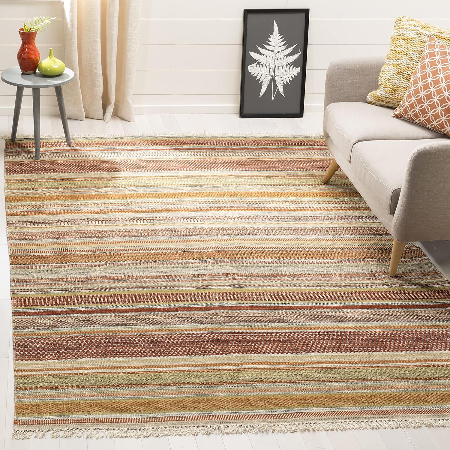 SAFAVIEH Striped Kilim Ethel Wool Area Rug, Beige, 9' x 12'