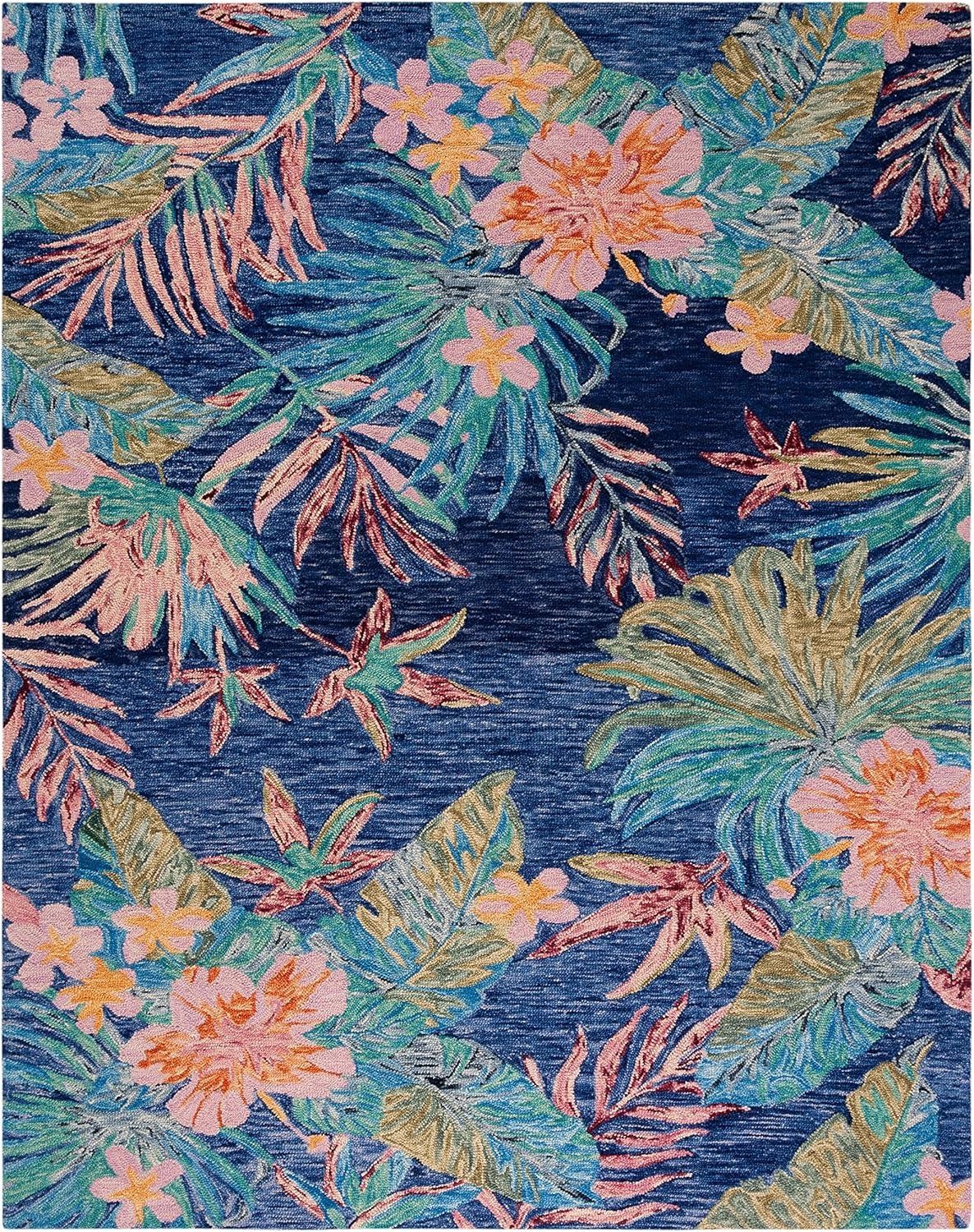 Handmade Rustic-Chic Blue Floral Wool Area Rug - 10' x 14'