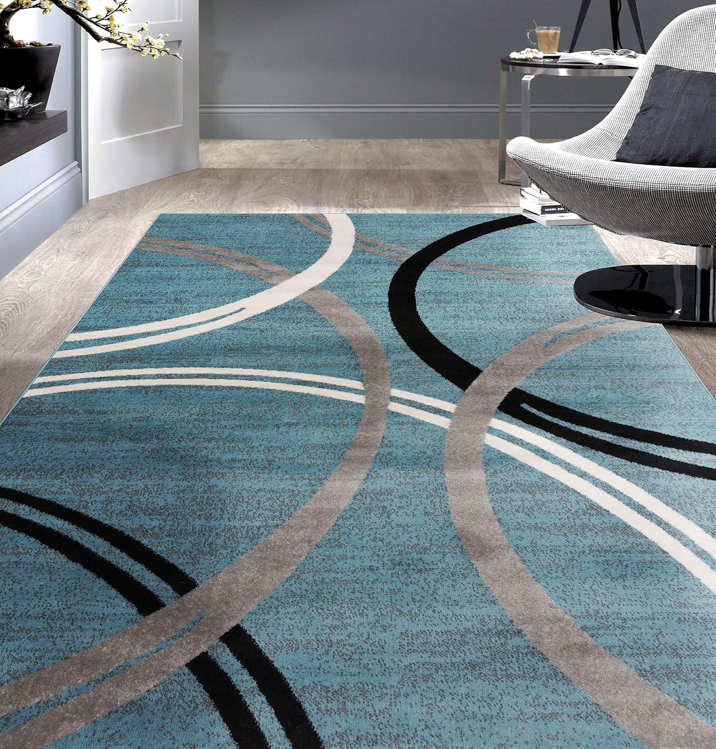 World Rug Gallery Contemporary Abstract Circles Design Blue 5'3" x 7'3" Area Rug