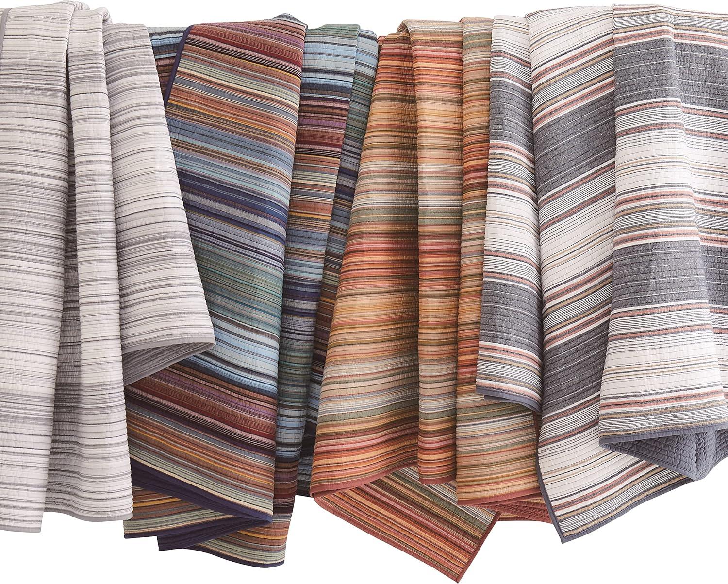 Gray Woven Cotton King Quilt Set with Striped Pattern