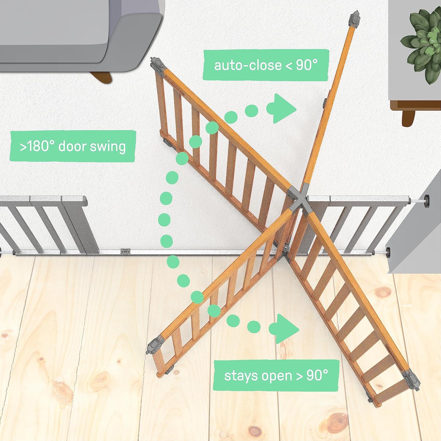 Extra Wide Honey Oak and Metal Safety Gate with Auto-Close