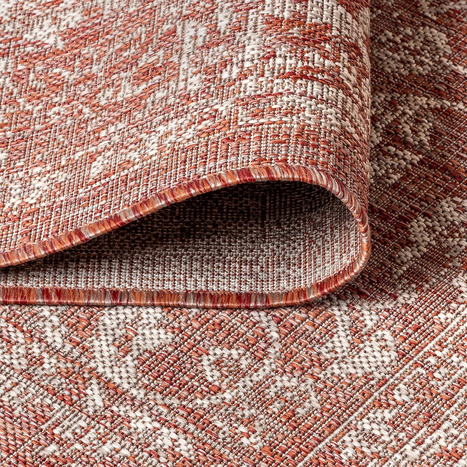 8'x10' Tela Bohemian Textured Weave Floral Indoor/Outdoor Area Rug, Red/Taupe - JONATHAN Y