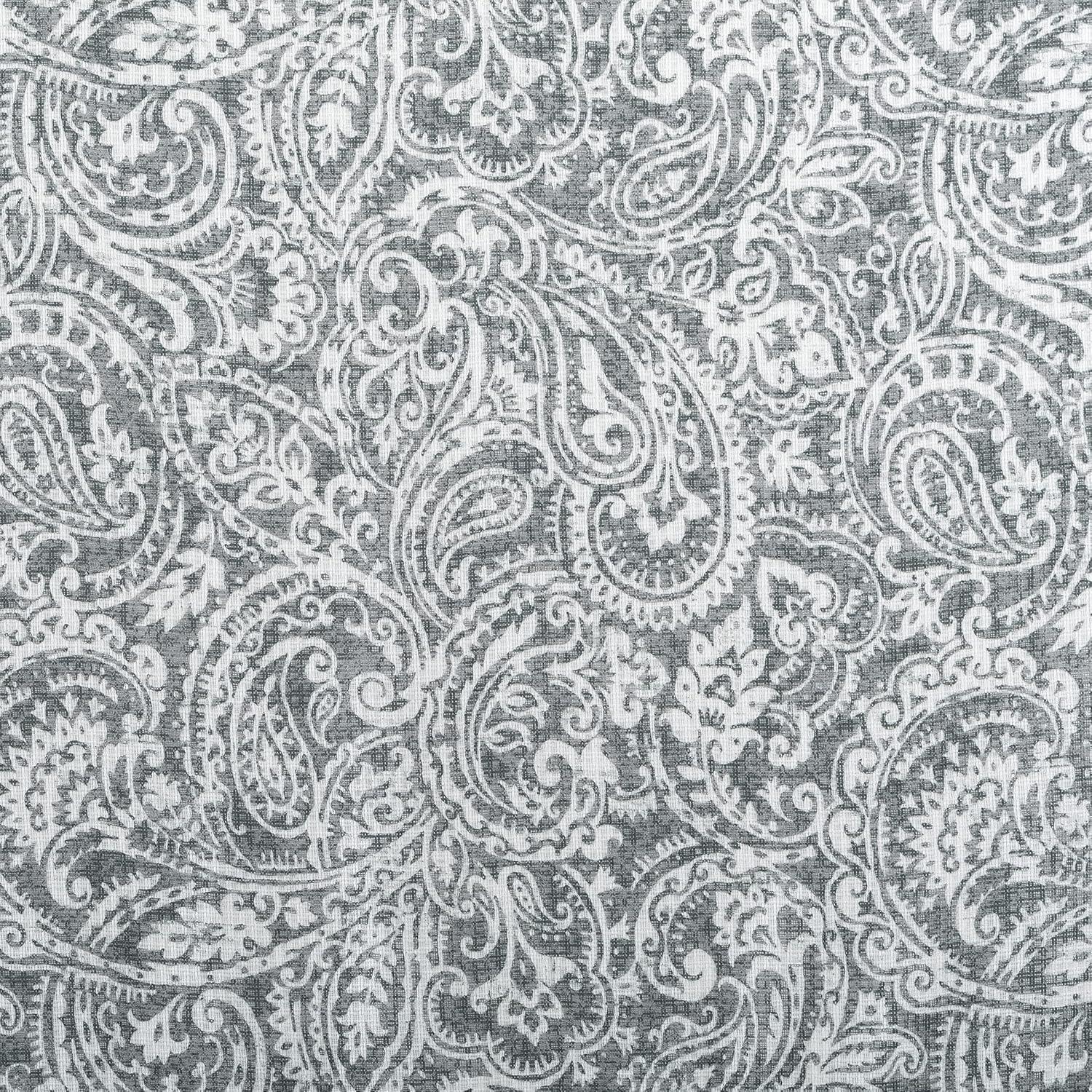 Gray Paisley Waffle Weave Cotton Blend Sheer Curtains, 50" x 84"