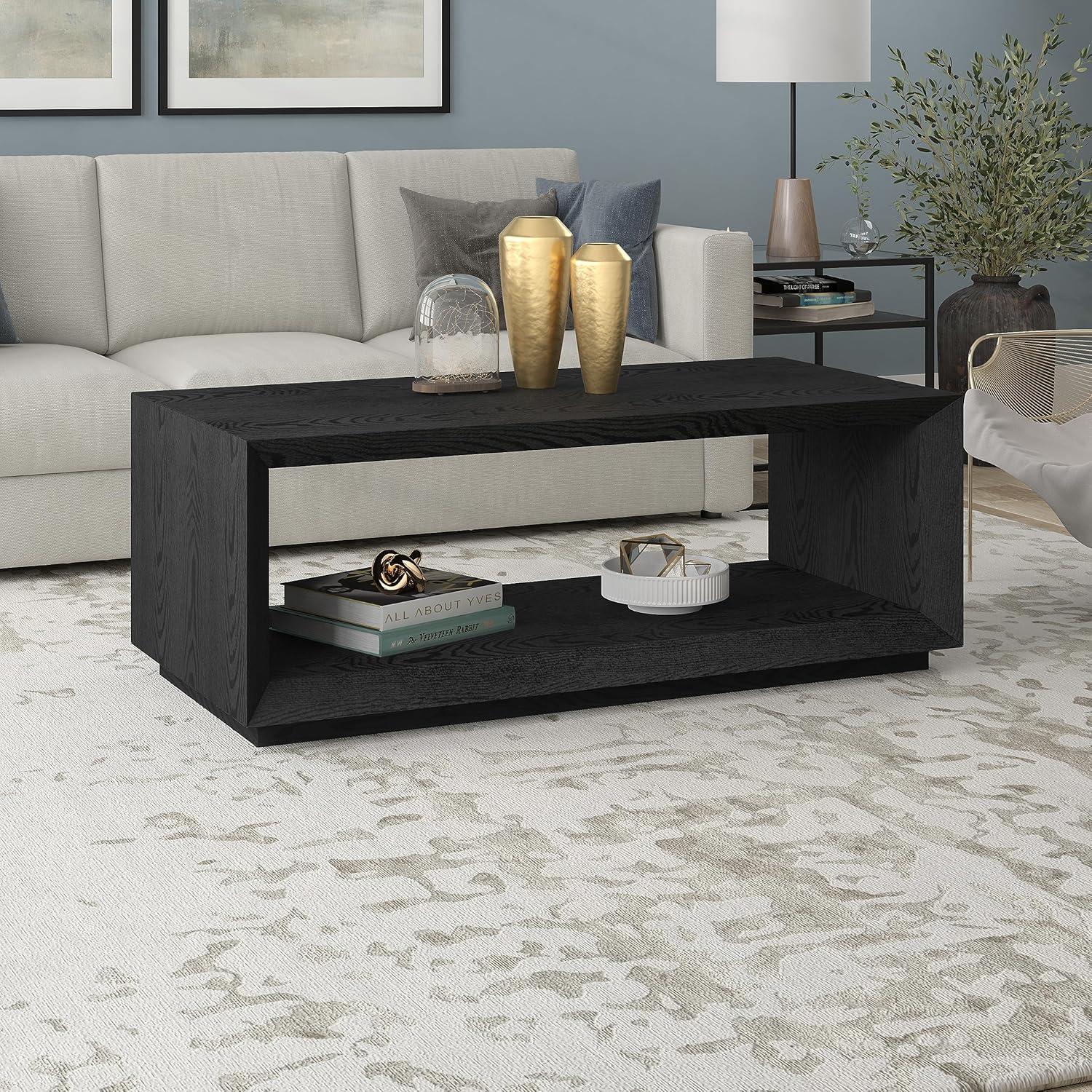 Evelyn&Zoe Tannen 48" Wide Rectangular Coffee Table, Black Grain
