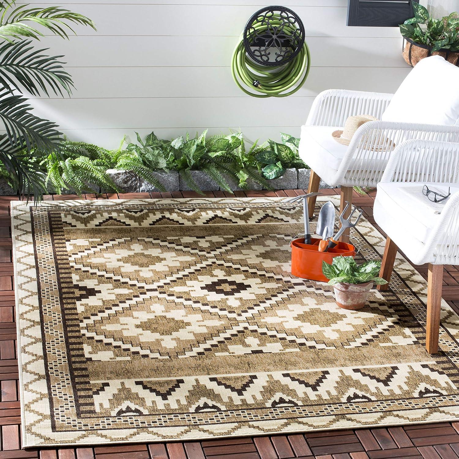 Veranda VER096 Power Loomed Indoor and Outdoor Accent Rug - Creme/Brown - 2'7"x5' - Safavieh.